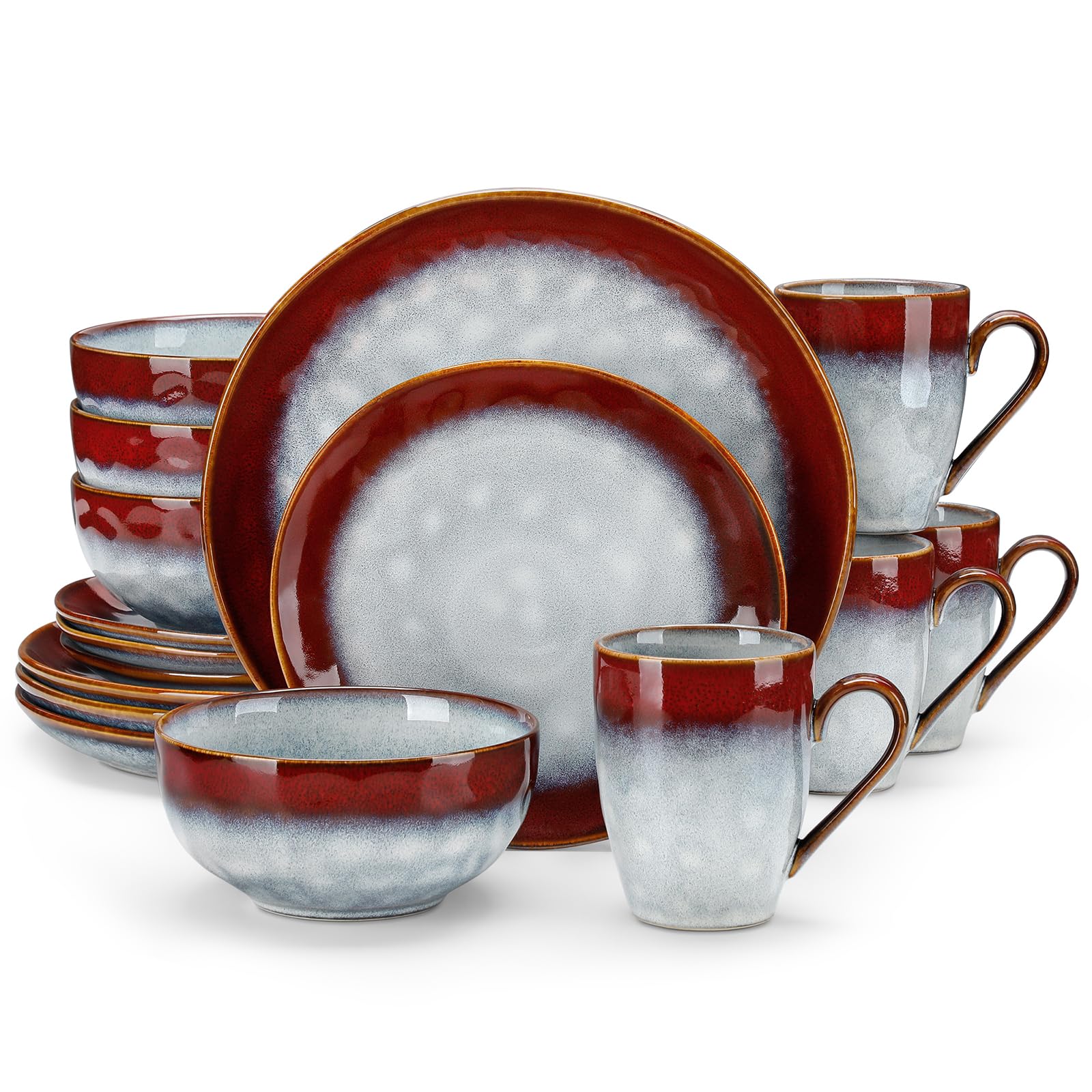 Vancasso Starry 16-Piece Red Dinnerware Set | Reactive Glaze Change Ceramic Plates & Bowls | Elegant Table Setting for Holidays, Parties & Daily Dining