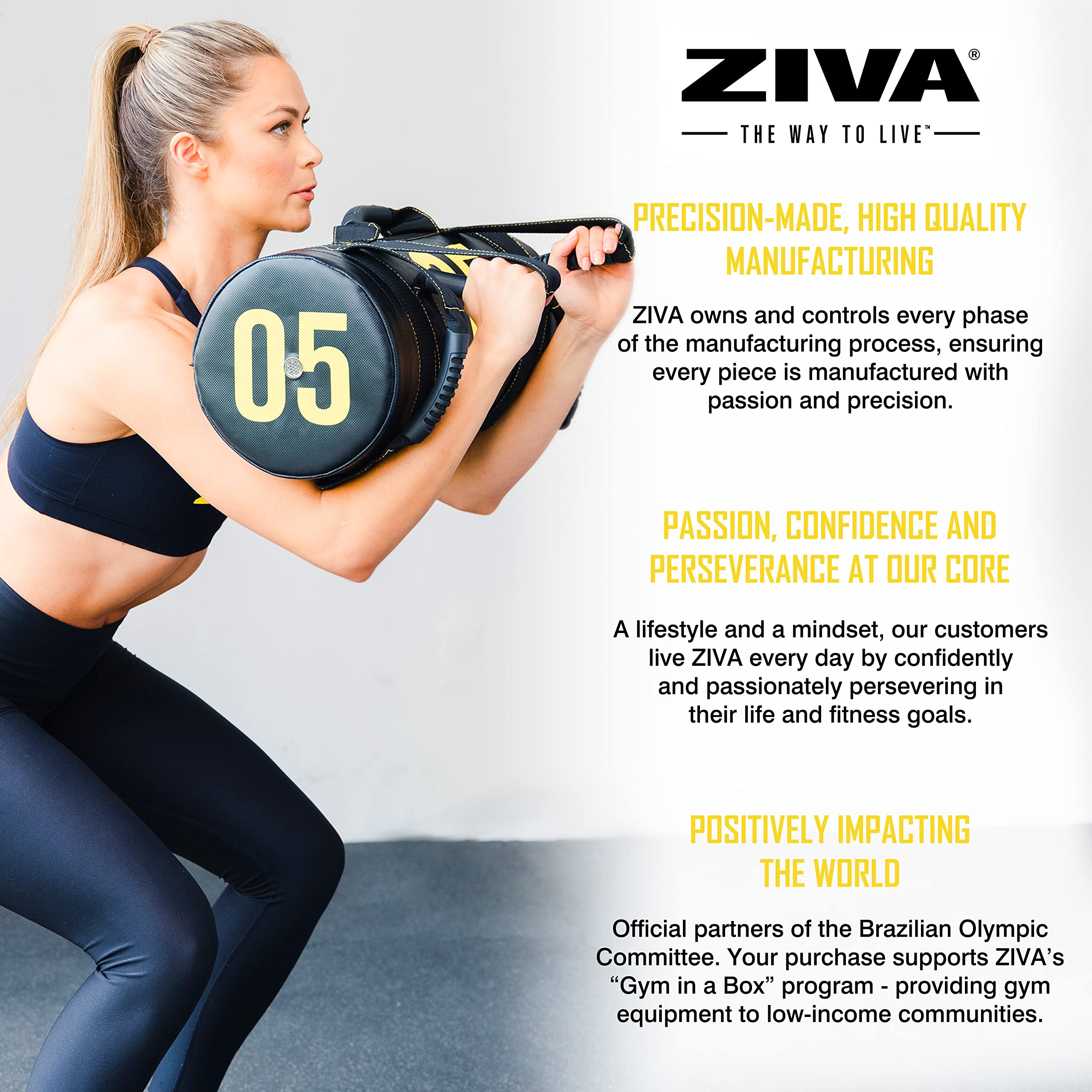 ZIVA Power Sandbag 10-50 lbs - Heavy Duty Weighted Sandbag for Strength Training, CrossFit & Home Gym Workouts | Durable Fitness Equipment with Handles for Functional Training | Perfect for HIIT, Rucking & Outdoor Exercise