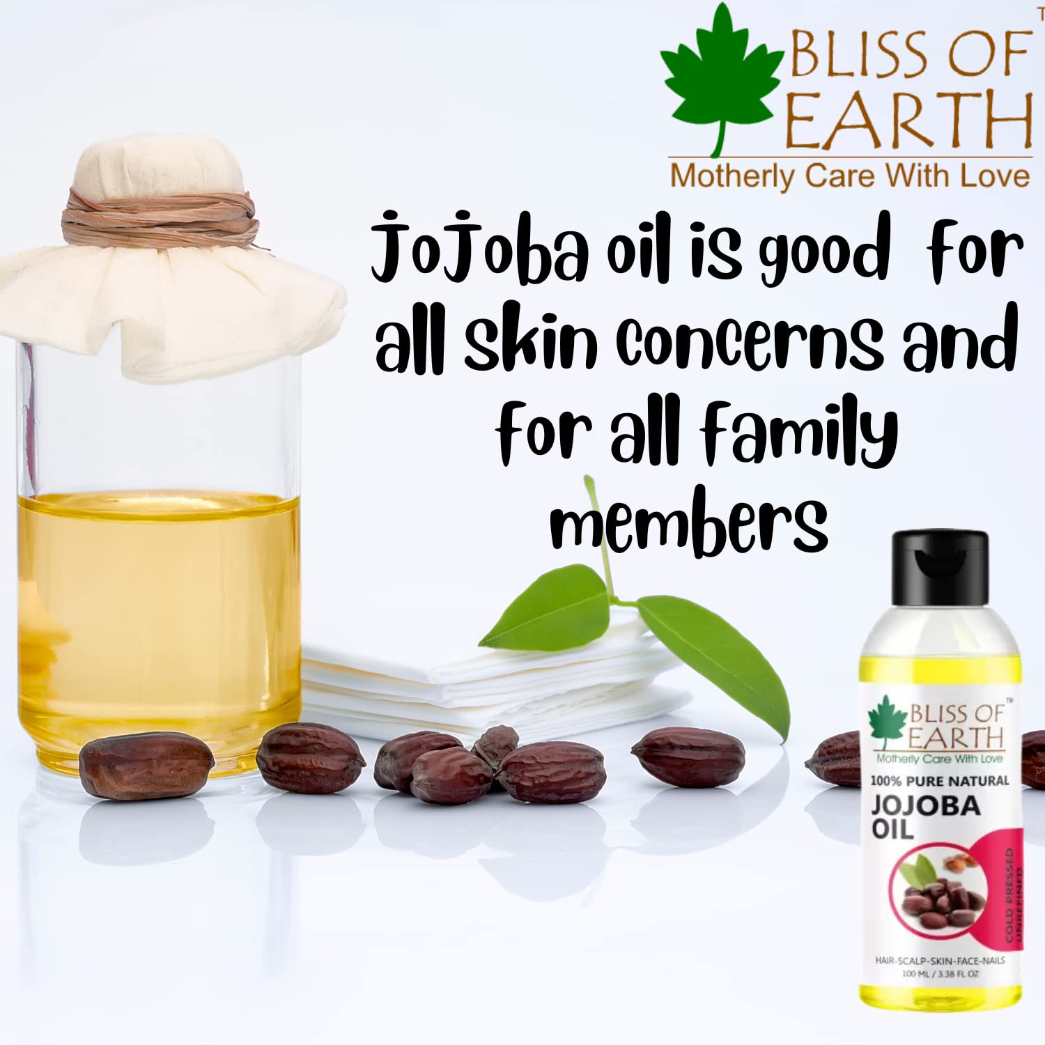 100% Pure Natural Cold-Pressed Unrefined Jojoba Oil - Bliss of Earth (100ml) for Face, Hair & Skin Care - Organic Moisturizer for Dry Skin & Hair Growth