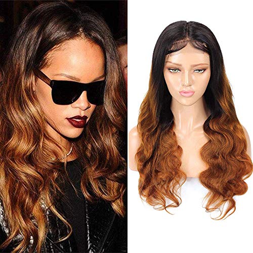 Ombre Body Wave Human Hair 4x4 Lace Closure Wig - Two Tone Brown 1B/30 Brazilian Body Wave Wig with Baby Hair for Black Women (14 Inch) | Perfect for Daily Wear, Parties & Special Occasions
