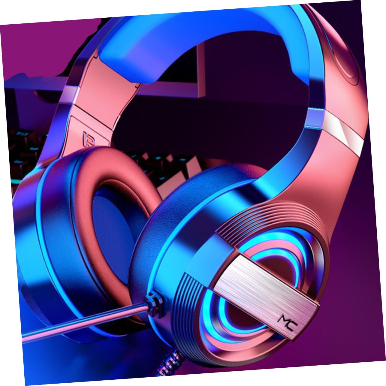 DOITOOL USB Gaming Headset with Microphone - Lightweight Over-Ear Headphones for PC, PS4, Xbox - Perfect for Online Gaming, Streaming & Video Calls