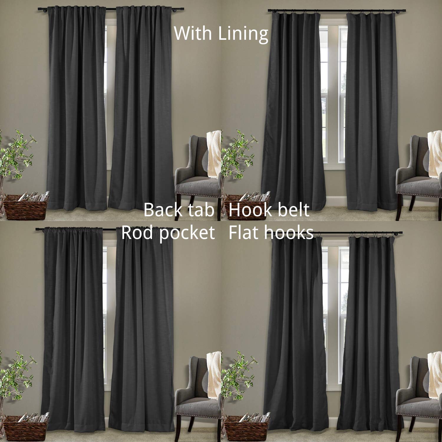 Frelement Extra Wide Breathable Faux Linen Blackout Curtains - Noise Reducing Thermal Insulated Drapes with 4 Hanging Methods, 120
