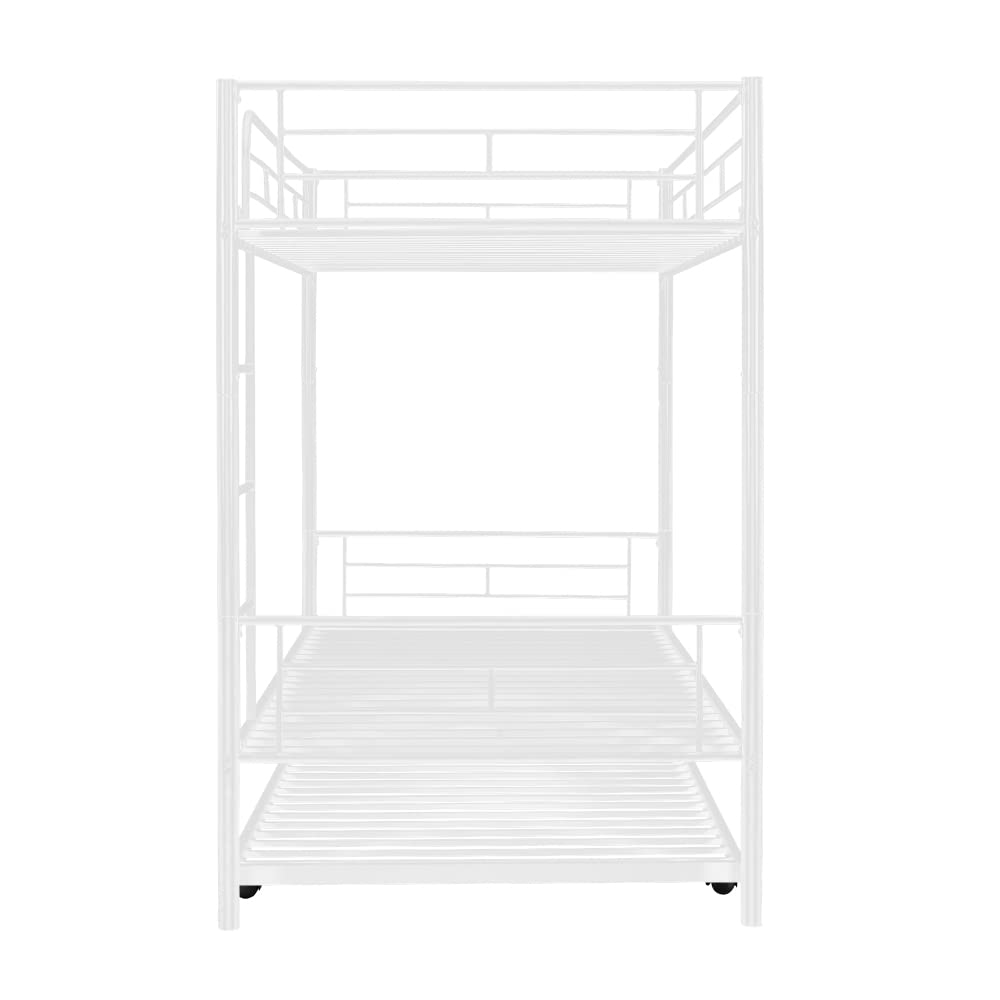 Twin Over Twin Metal Bunk Bed with Trundle - Convertible to 2 Separate Beds - Heavy Duty Steel Frame with Ladder & Headboard/Footboard - White - Perfect for Kids' Bedroom, Guest Room & Space-Saving Solutions