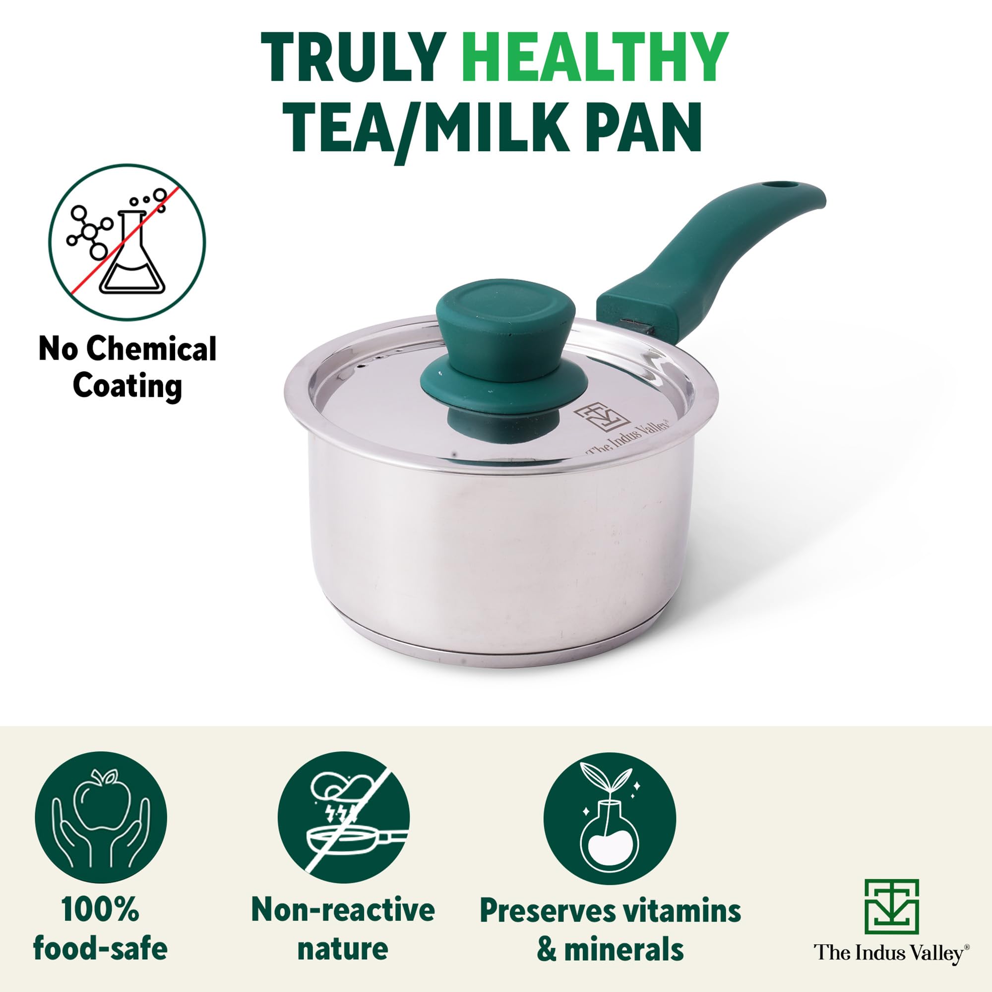 Premium Stainless Steel Saucepan with Lid - 1L Capacity, 5.9 Inch Induction Compatible Tea Pan - 3-Layer Thick Bottom for Even Heating | Perfect for Making Chai, Heating Milk, or Cooking Small Portions | 100% Non-Toxic & Dishwasher Safe