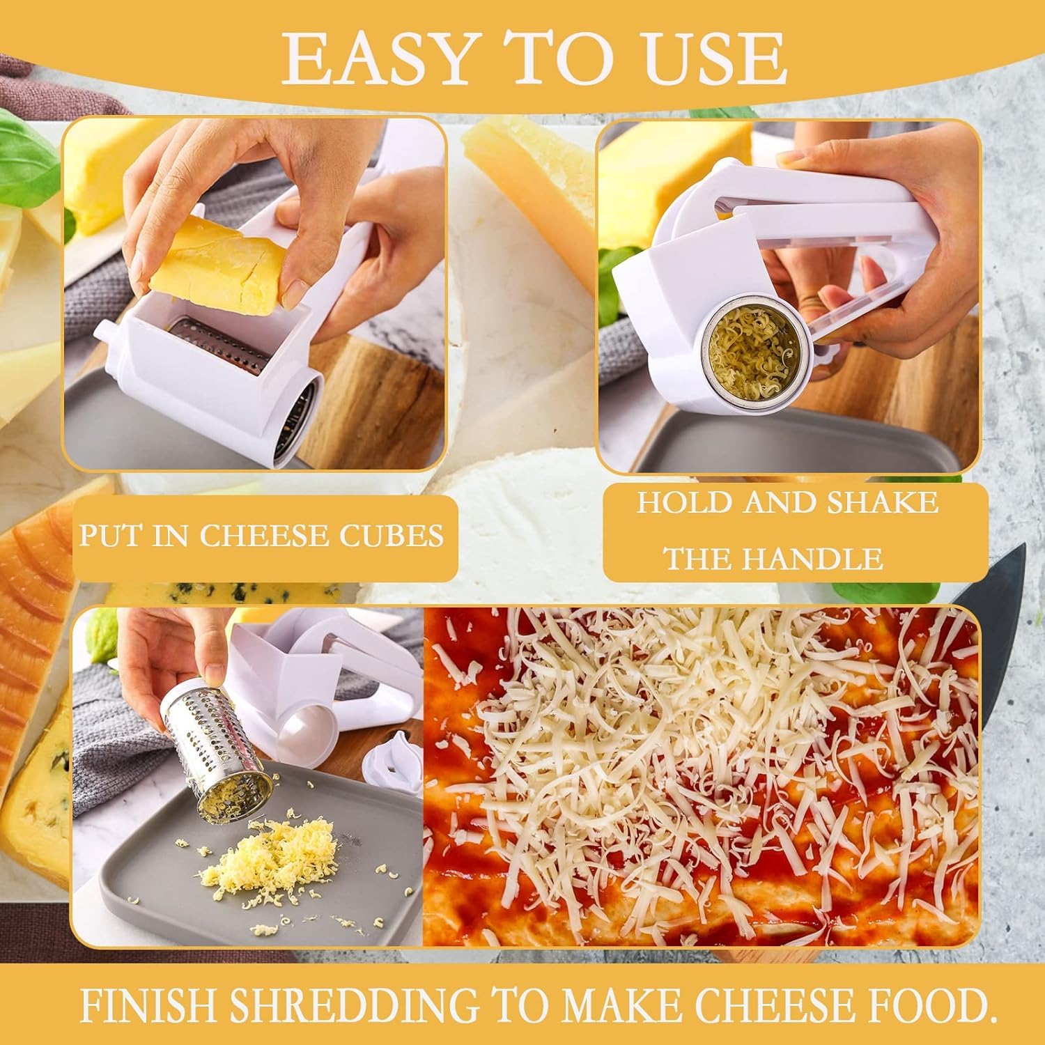 Premium Stainless Steel Rotary Cheese Grater with Ergonomic Handle - Perfect for Parmesan, Hard Cheese, Chocolate & Nuts - Ideal for Kitchen, Baking & Gourmet Cooking