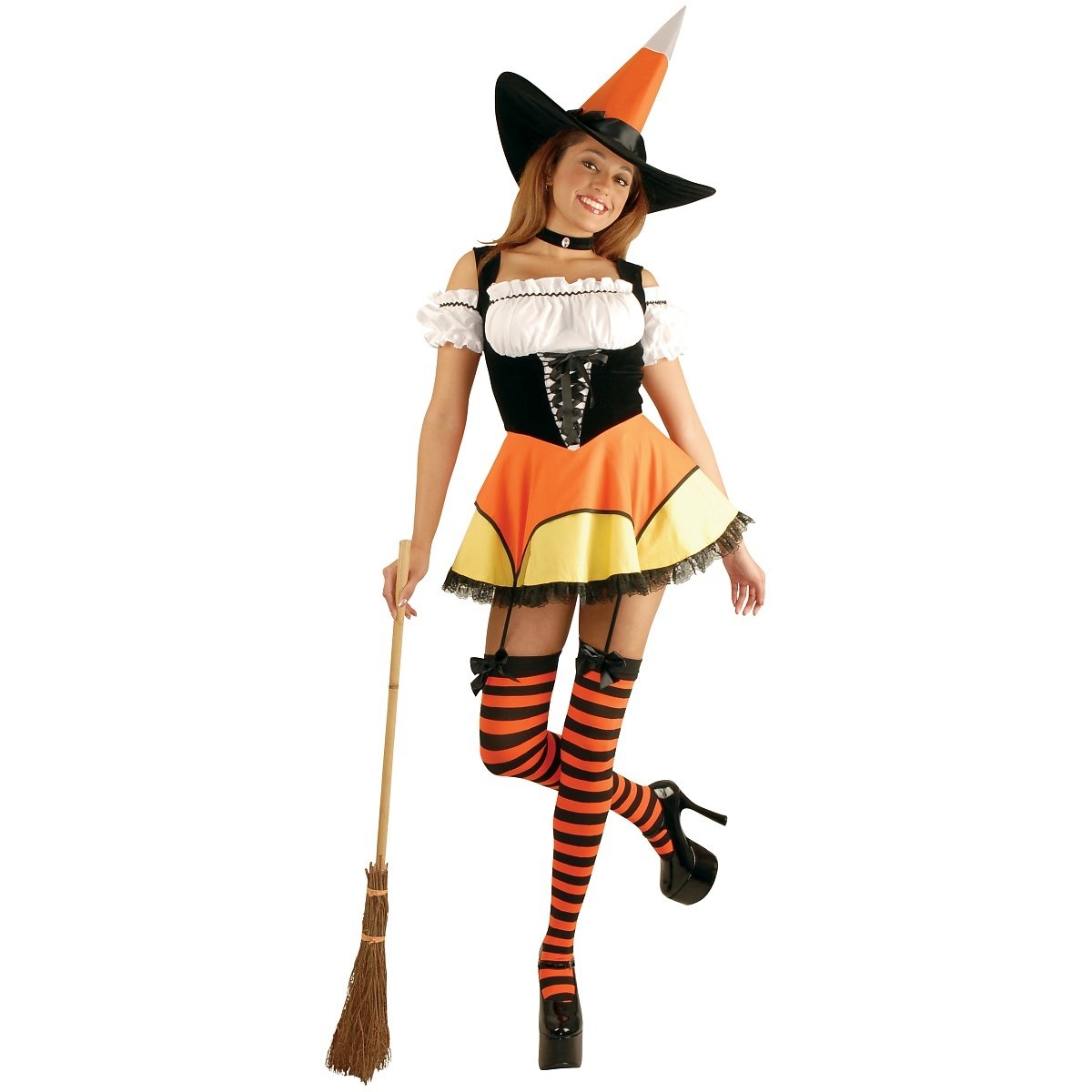 Halloween Witch Costume with Candy Corn Design & Stockings - Perfect for Trick or Treat, Costume Parties & Spooky Fun