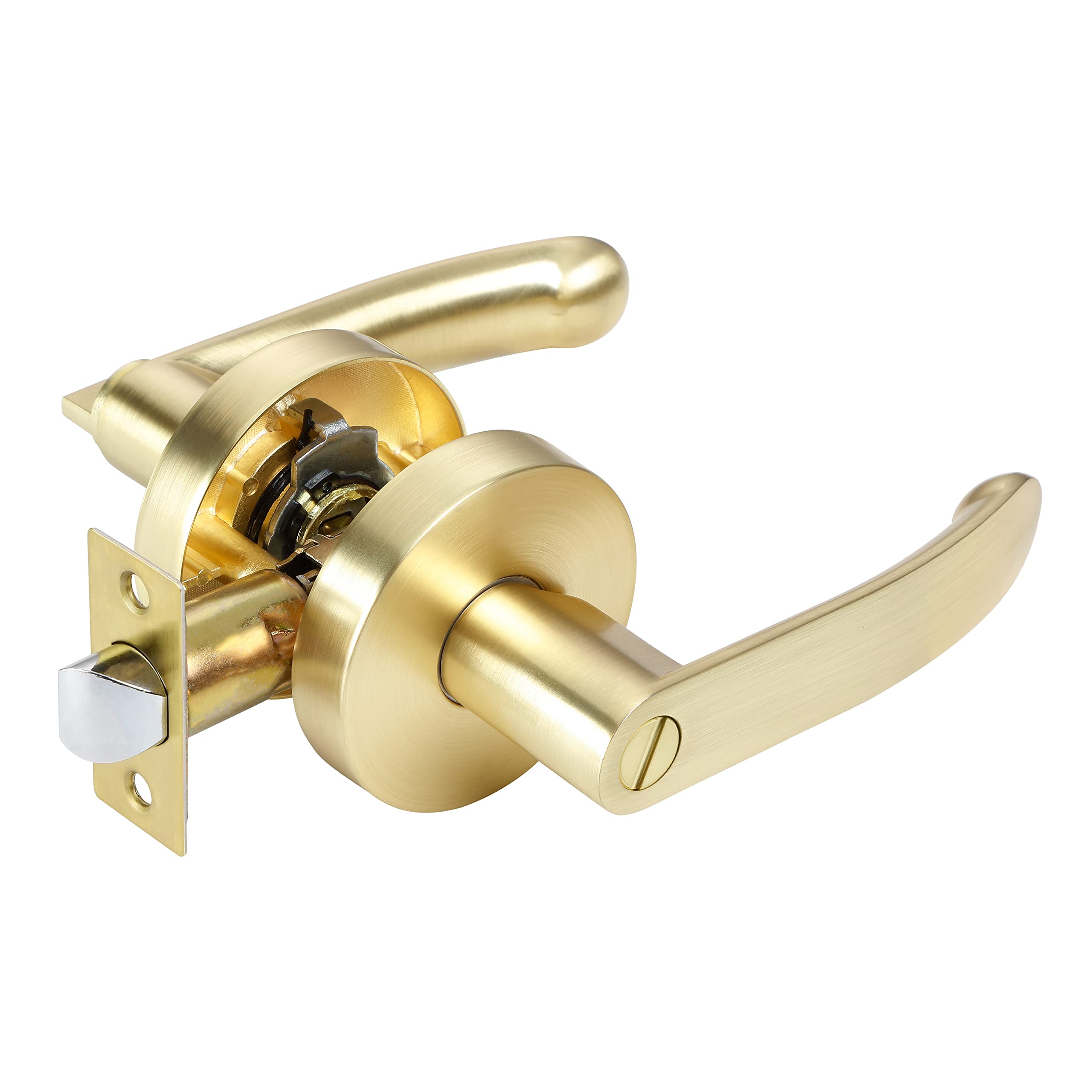 Keyless Privacy Door Lock - Light Satin Brass Finish for Bathrooms & Interior Doors