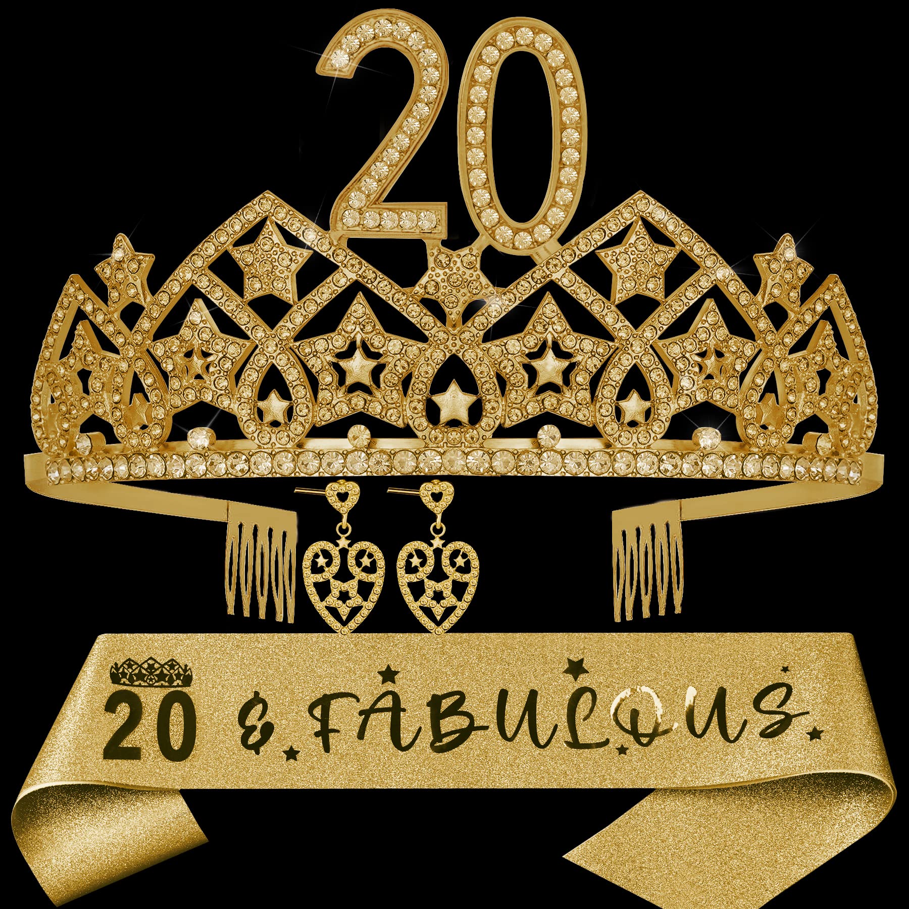 20th Birthday Tiara and Sash Set for Women - Sparkling 20 & Fabulous Crown with Birthday Sash - Perfect 20th Birthday Gift for Girls - Gold/Silver/Pink Options - Great for Birthday Parties, Photo Shoots, and Milestone Celebrations