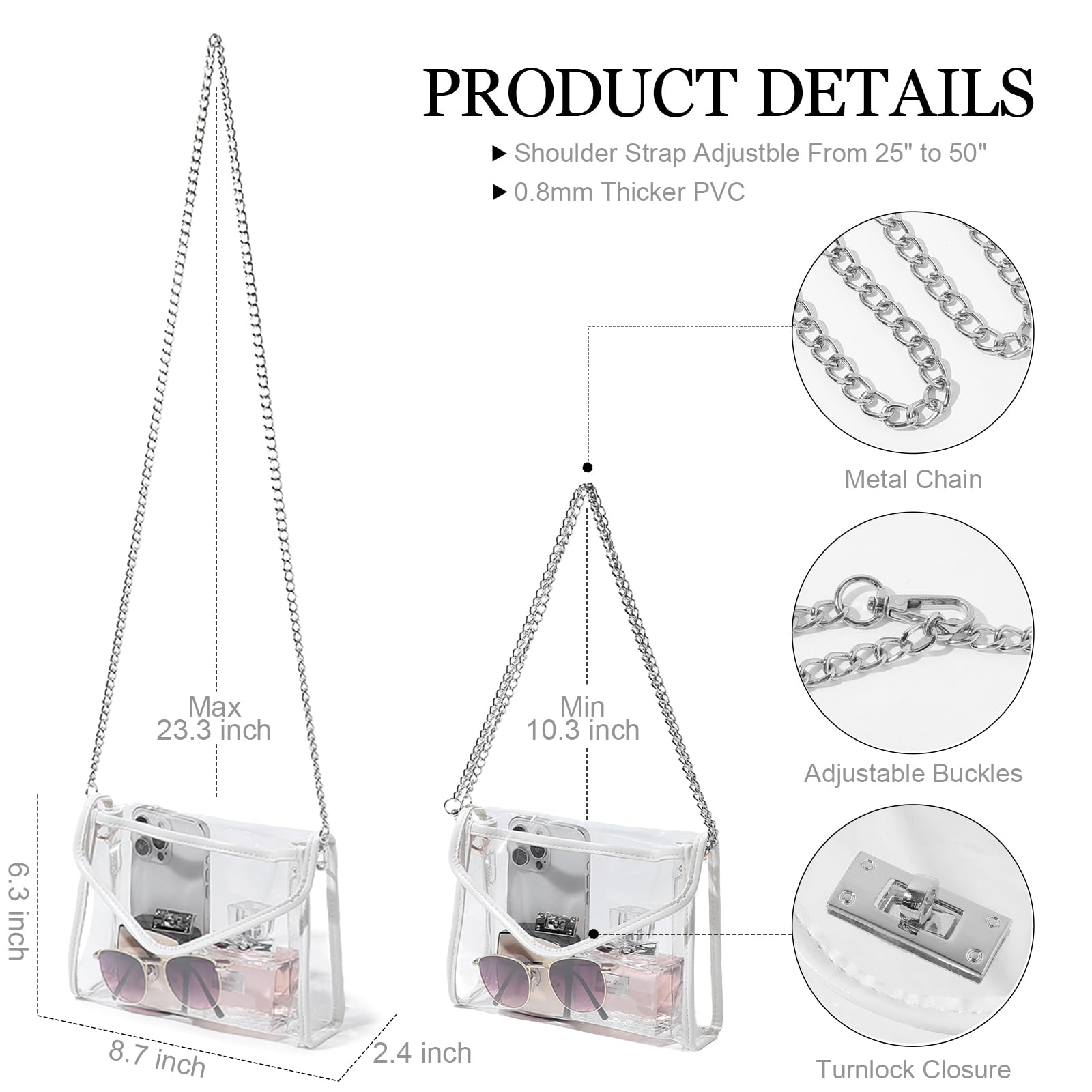 Bucosd Clear Purse for Women - Stadium Approved Transparent Crossbody Bag with Leather Trim | Perfect for Concerts, Sports Games & Festival Security Checks