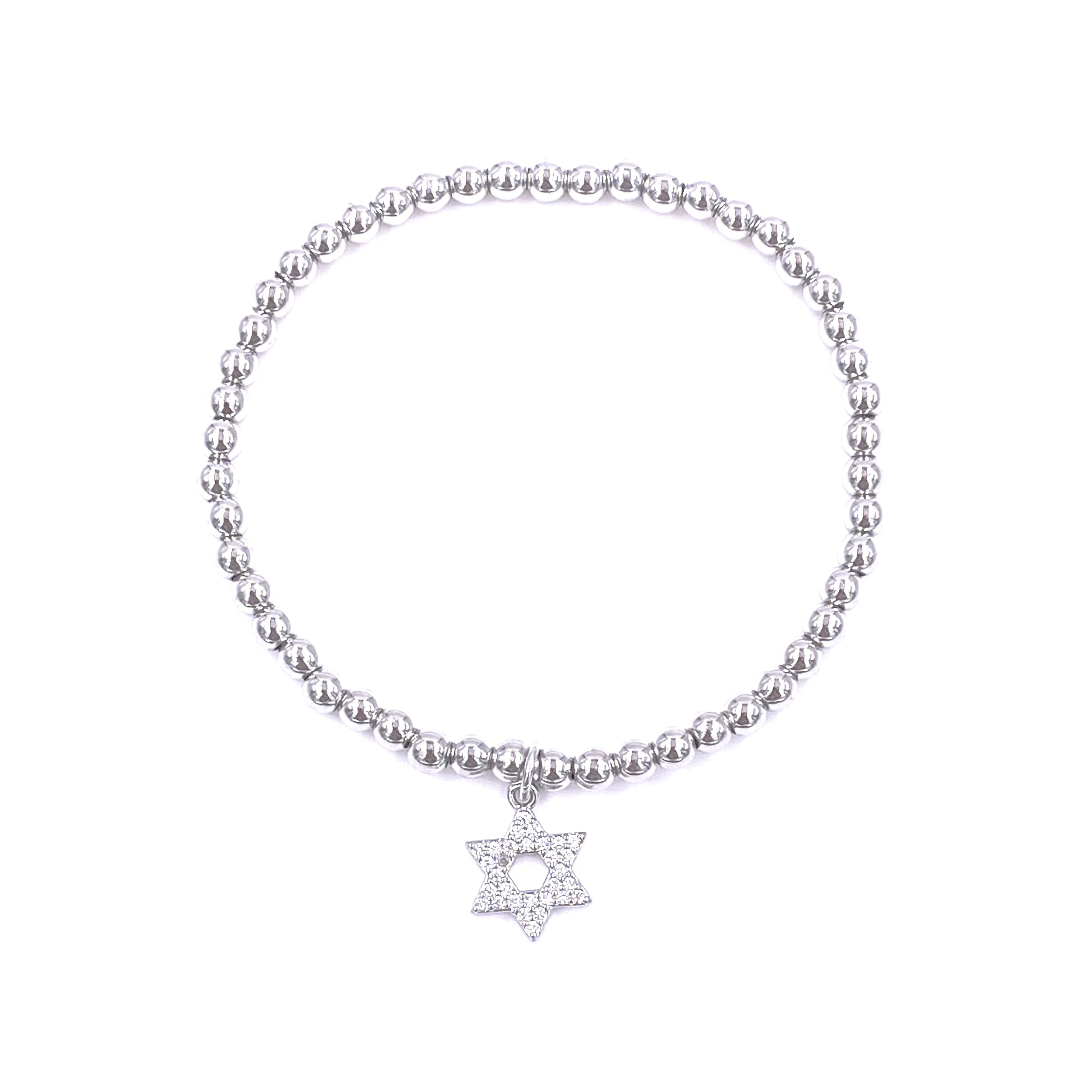 Ashley Gold Stainless Steel Floating CZ Star Charm Stretch Beaded Bracelet for Women - Elegant Adjustable Fashion Jewelry for Daily Wear, Parties & Gifts