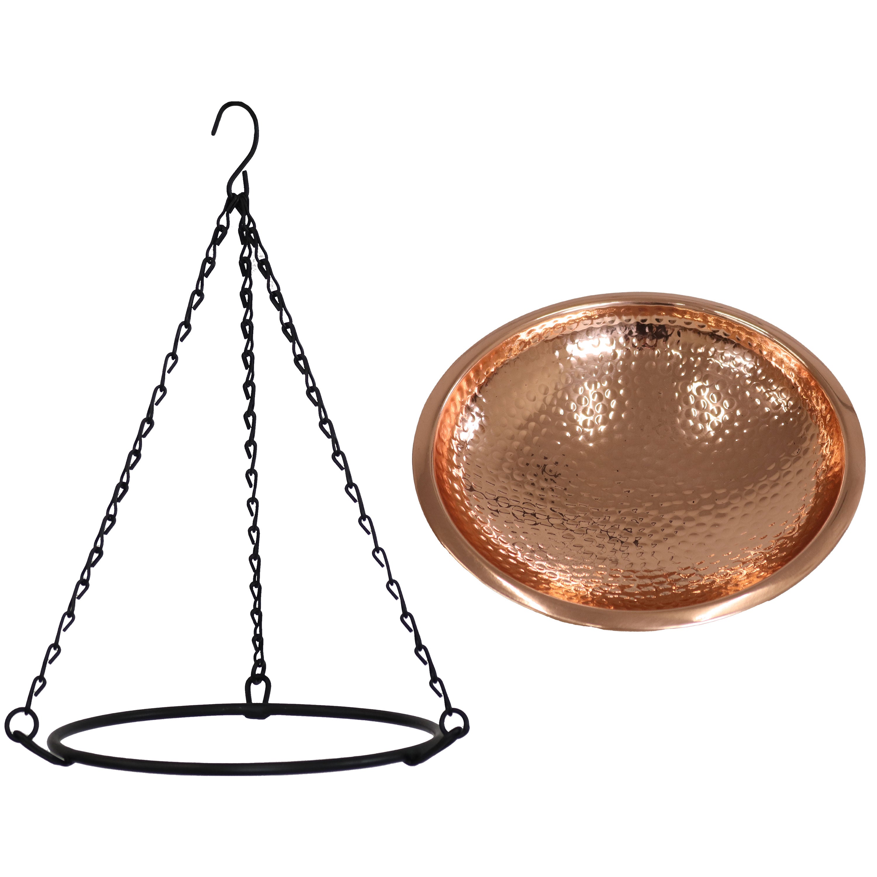 Sunnydaze Hand Hammered Hanging Copper Bird Bath & Feeder - Outdoor Garden Decor for Attracting Birds & Enhancing Backyard Aesthetics