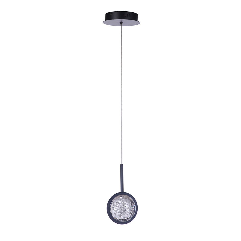Glitzer 1 Light LED Pendant Light Fixture - Modern Matte Black Hanging Light for Kitchen Island, Dining Room, or Bedroom