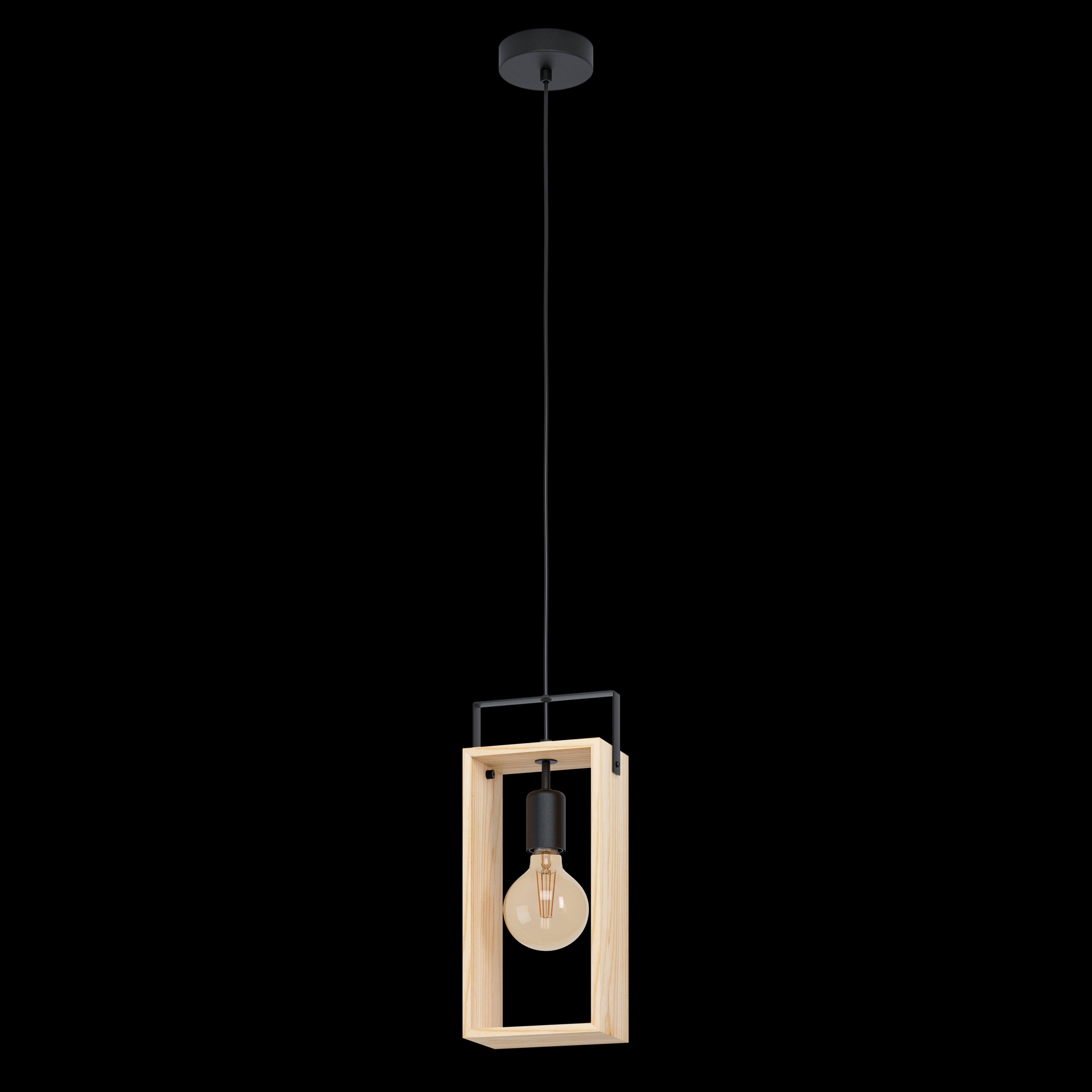 Eglo Famborough Modern Rectangular Wood & Black Metal Ceiling Pendant Light Fixture - Perfect for Dining Room, Kitchen Island, and Living Room Lighting