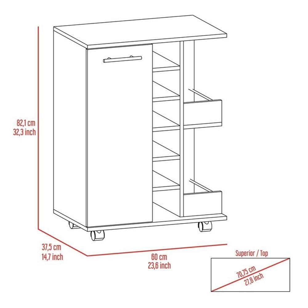 BOWERY HILL Contemporary Bar Cart Cabinet in Weathered Oak - Modern Rolling Drink Cart for Home Bar, Living Room & Outdoor Entertaining