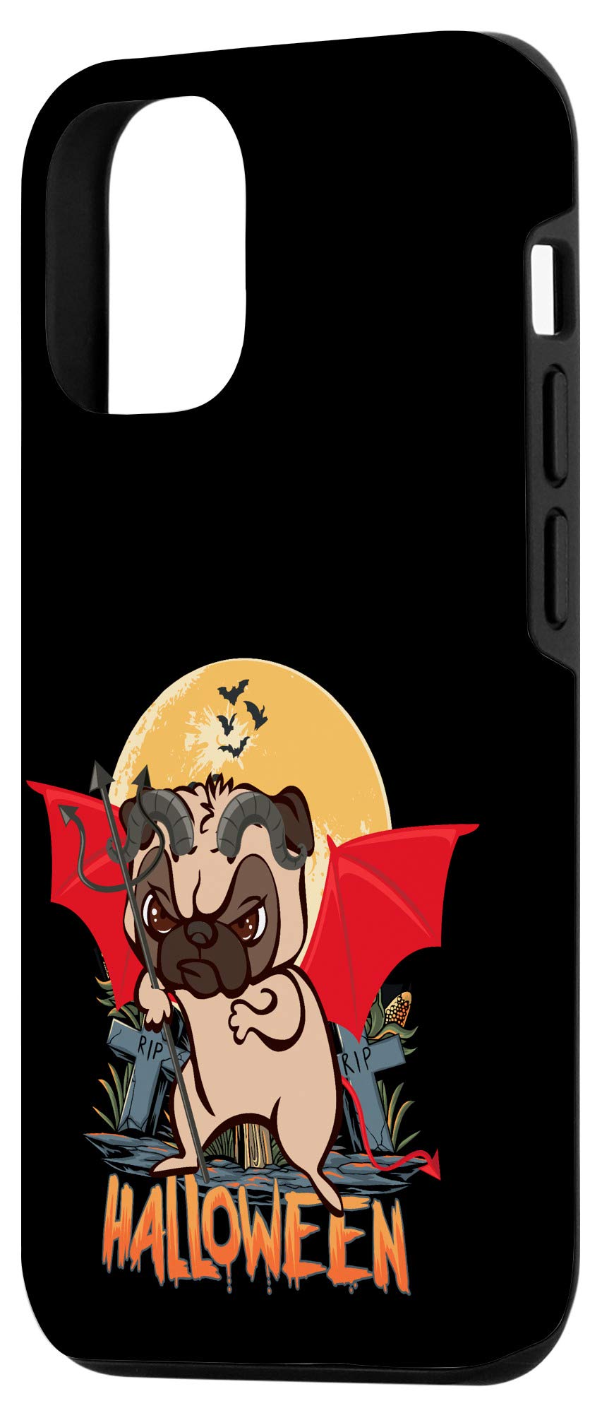 Cute Pug Dog Halloween Costume Case for iPhone 12/12 Pro - Devil Red Wings Design | Perfect for Halloween Parties, Cosplay & Pet Lovers