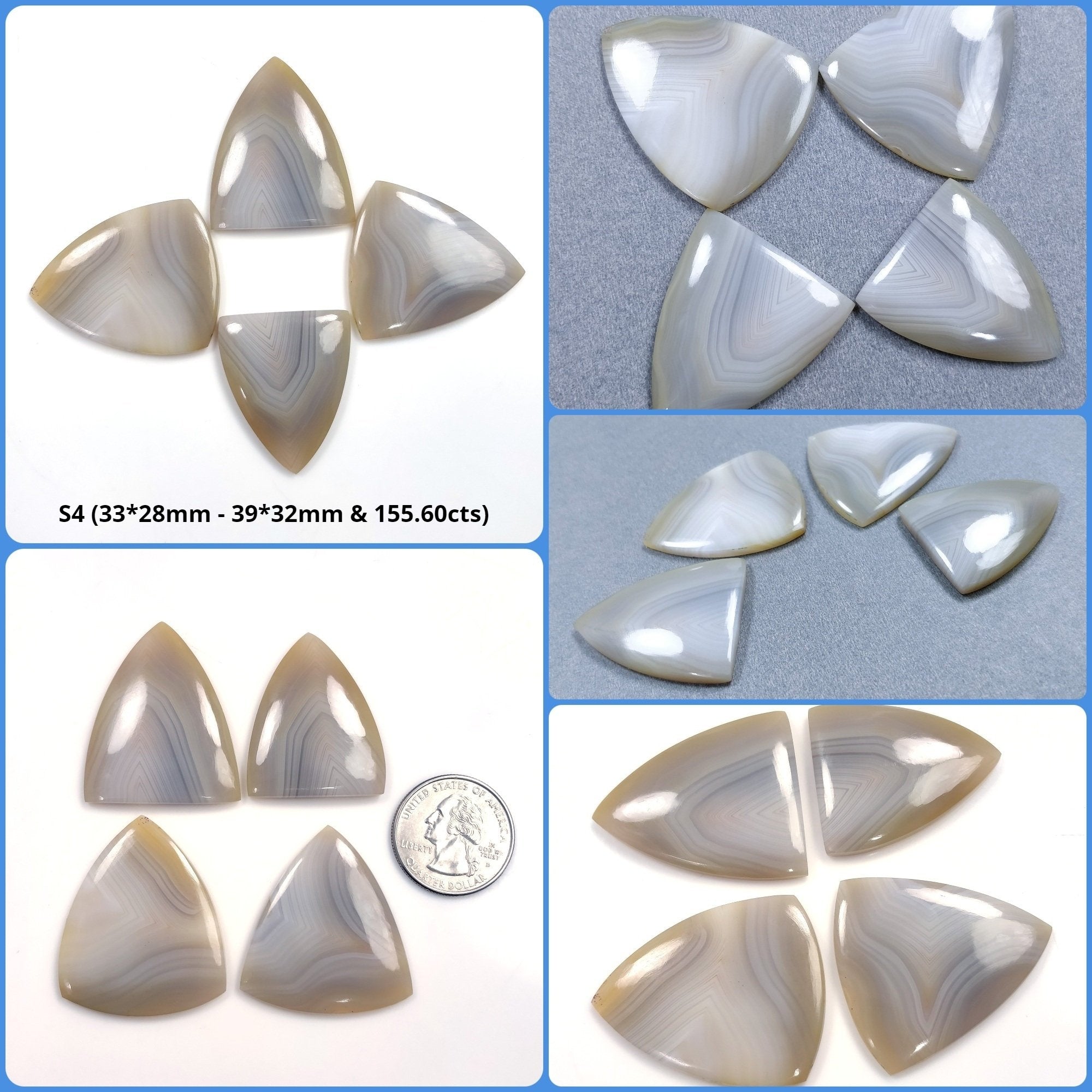 Natural Botswana Agate Gemstone Cabochon - Untreated Bi-Color Agate, 37mm (43x3mm) - 3pc & 4pc Sets for Jewelry Making, Wire Wrapping, and Healing Crystal Collections