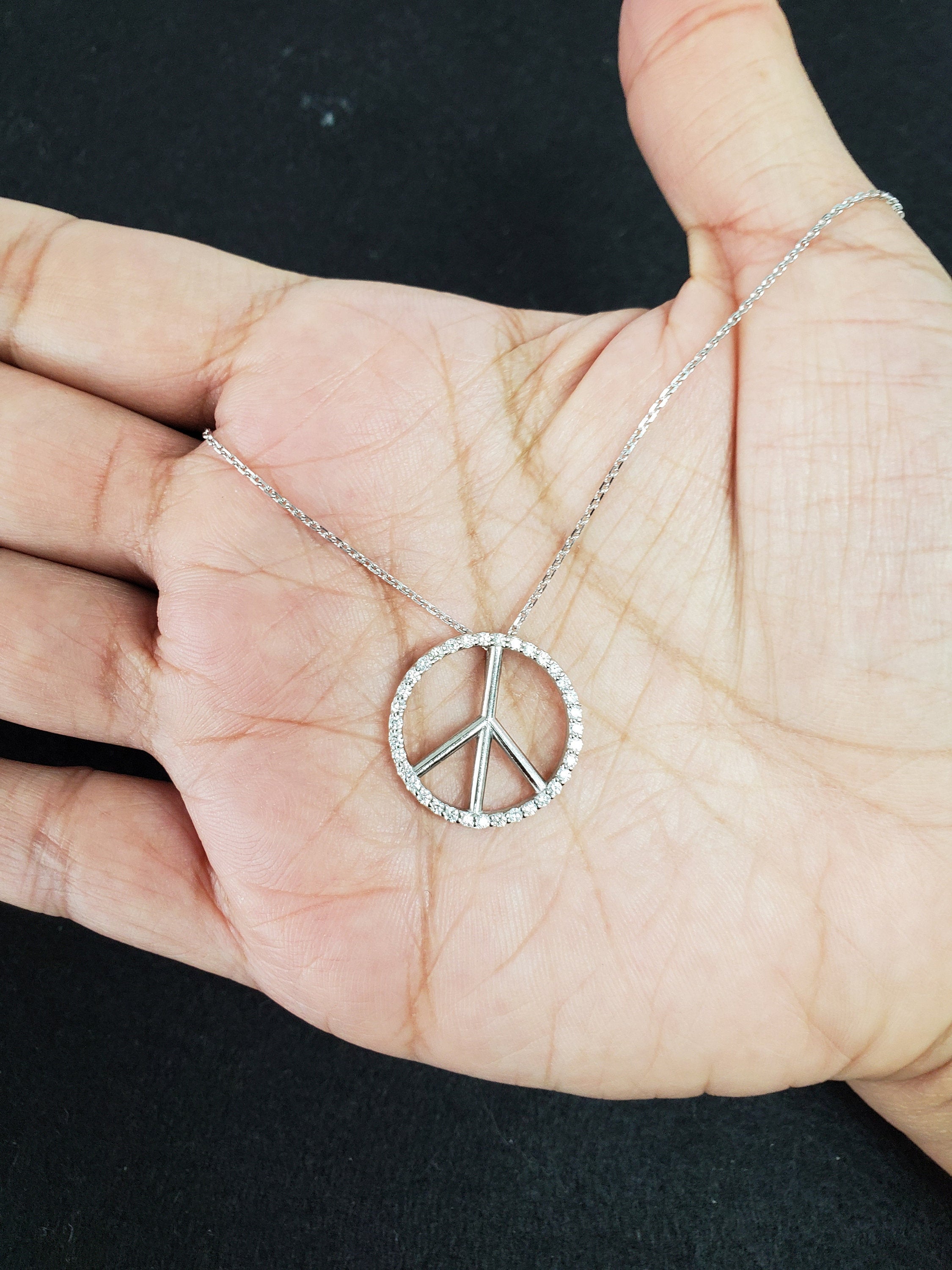 0.35 Carat Diamond Peace Symbol Necklace in 14K White Gold - Elegant Jewelry Gift for Women, Perfect for Anniversaries & Special Occasions
