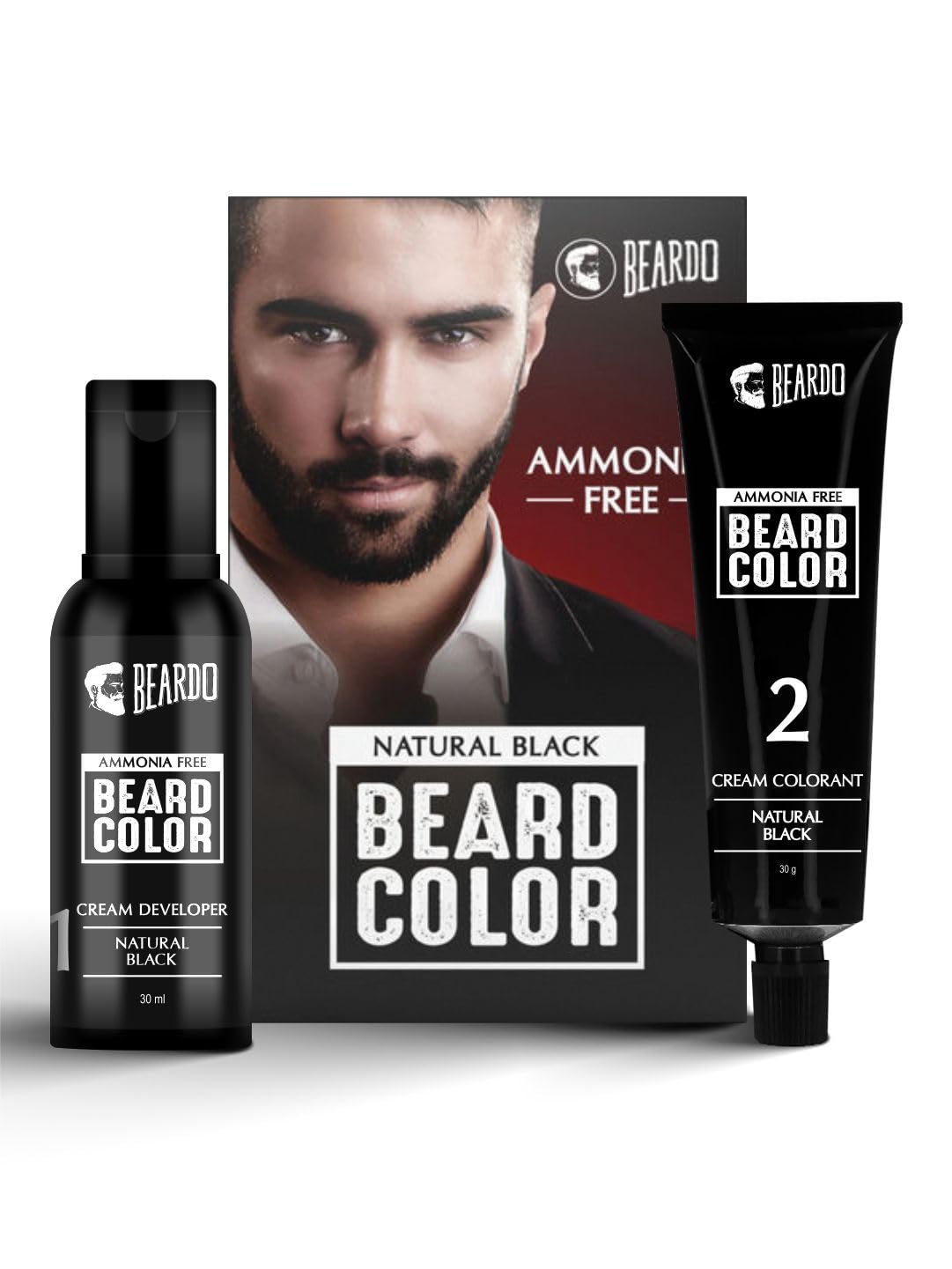 Beardo Natural Black Beard Color for Men - 60ml | Long Lasting Ammonia-Free Hair Dye | Easy Application, No Stains | Skin-Friendly Formula | Perfect for Daily Use & Special Occasions