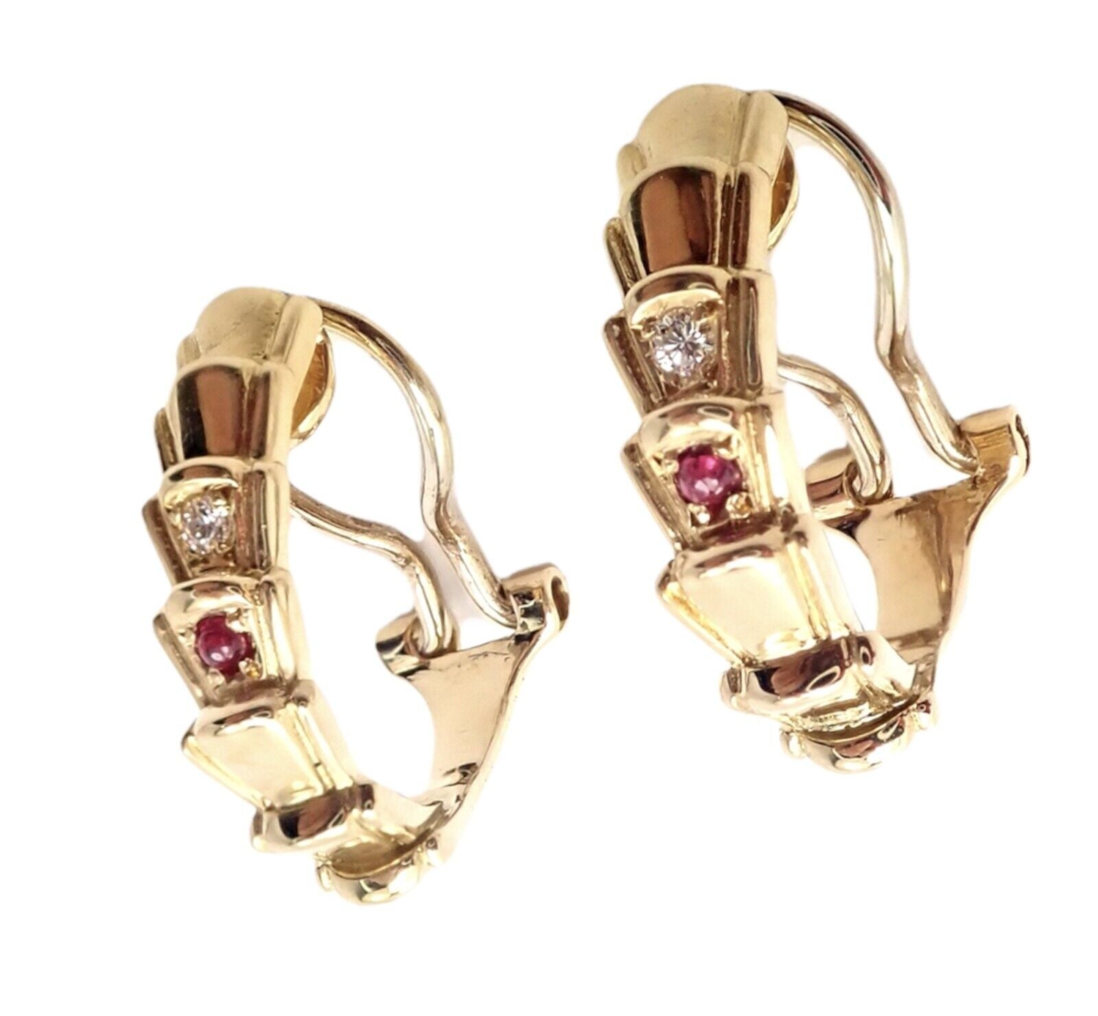 Authentic Christian Dior 18k Yellow Gold Diamond Ruby Earrings - Luxury Jewelry for Women, Perfect for Weddings, Parties & Special Occasions