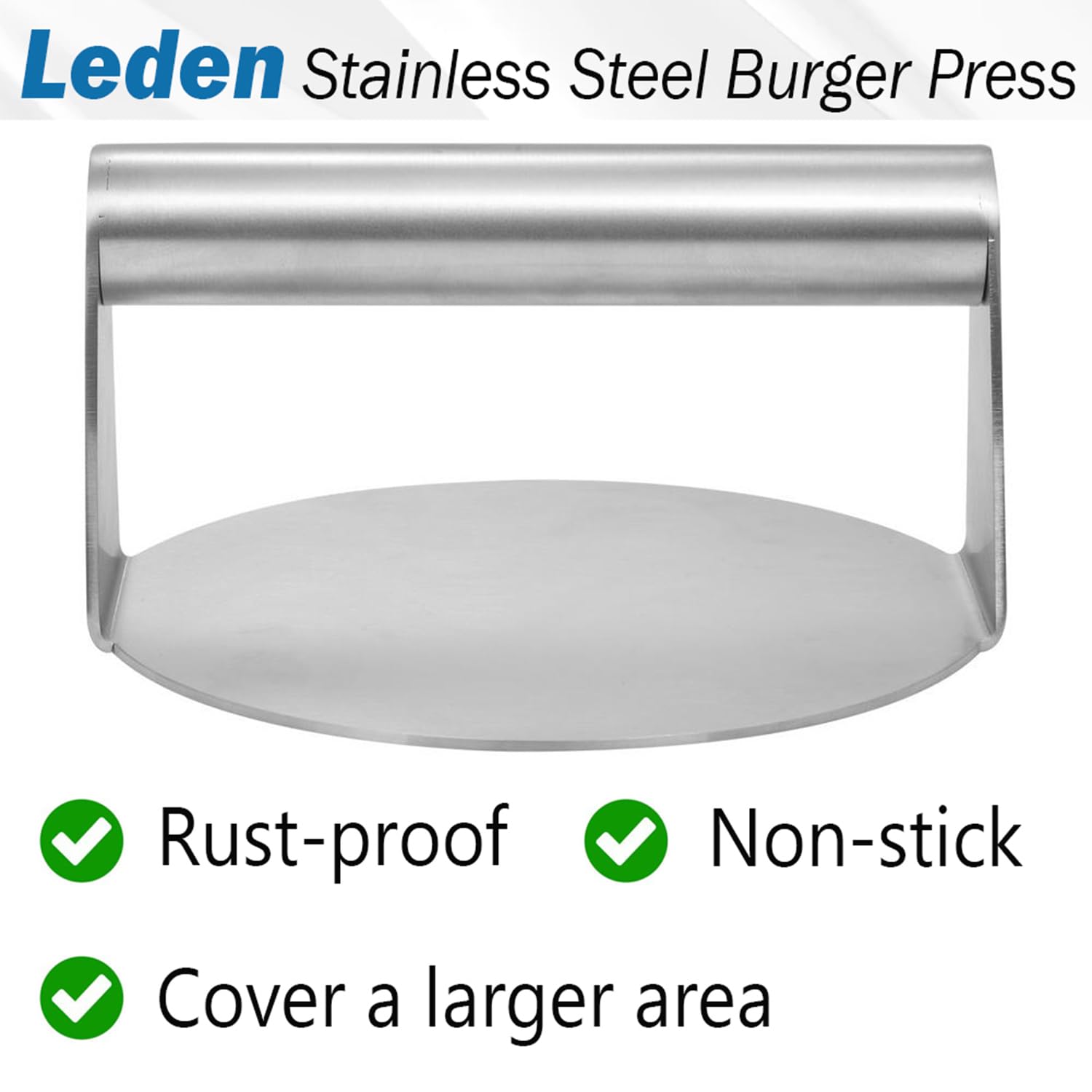 Stainless Steel Burger Press for Griddle - 5.5 Inch Round Hamburger Patty Maker, Non-Stick Bacon Press & Smasher for Flat Top Grill - Perfect for BBQ, Camping & Home Kitchen Cooking