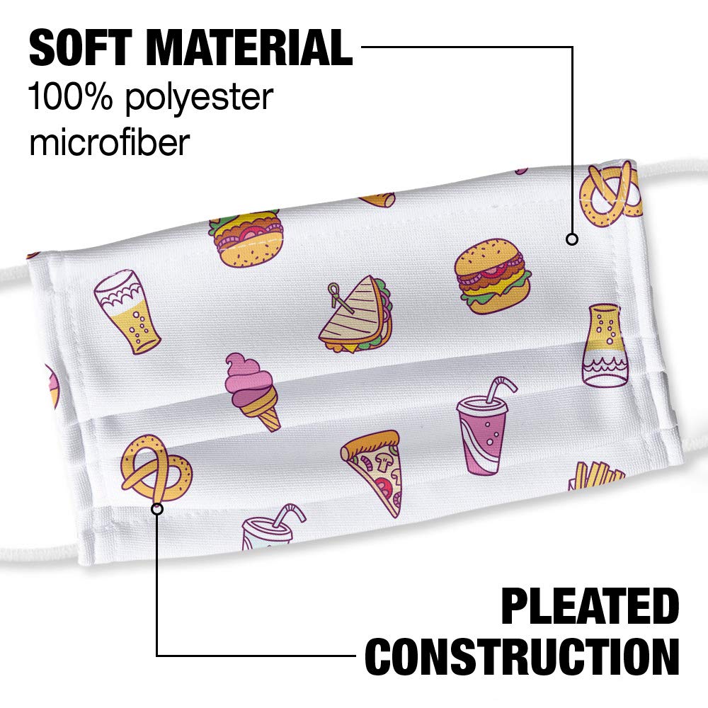 Popfunk Junk Food Snacks Print Reusable Face Mask - 1-Ply Breathable Unisex Cloth Mask for Daily Wear, Shopping & Outdoor Activities