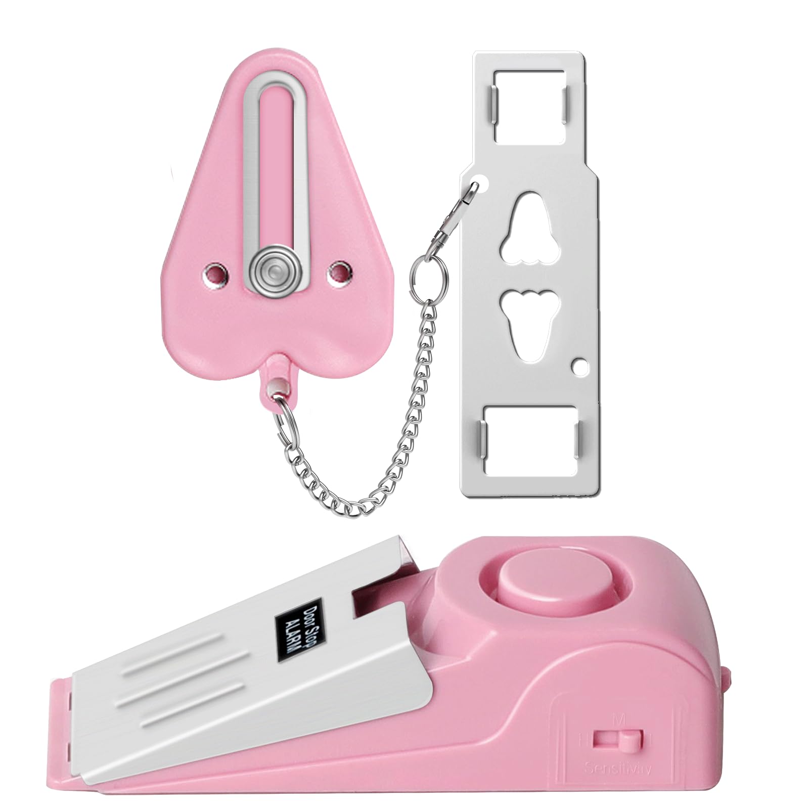 Portable Door Lock & Door Stop Alarm Set - Dual Protection Home Security Kit for Travel, Hotels & Apartments | Self Defense Safety Device for Women & Solo Travelers | Perfect for Airbnb, Dorm Rooms & Emergency Situations (Pink)
