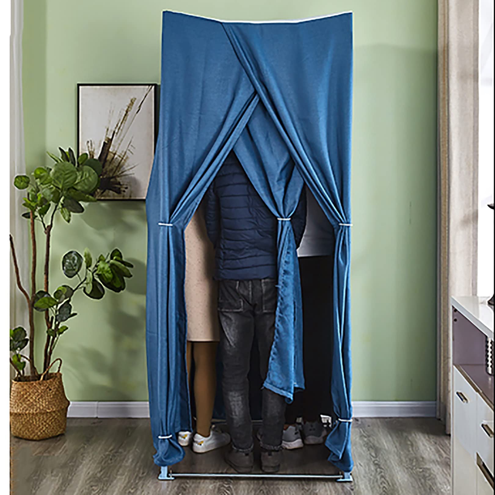 Portable Fitting Room with Blackout Curtain - Easy Assemble Privacy Changing Room for Clothing Stores, Home Try-On & Events | Mobile Dressing Booth with Strong Shading Protection