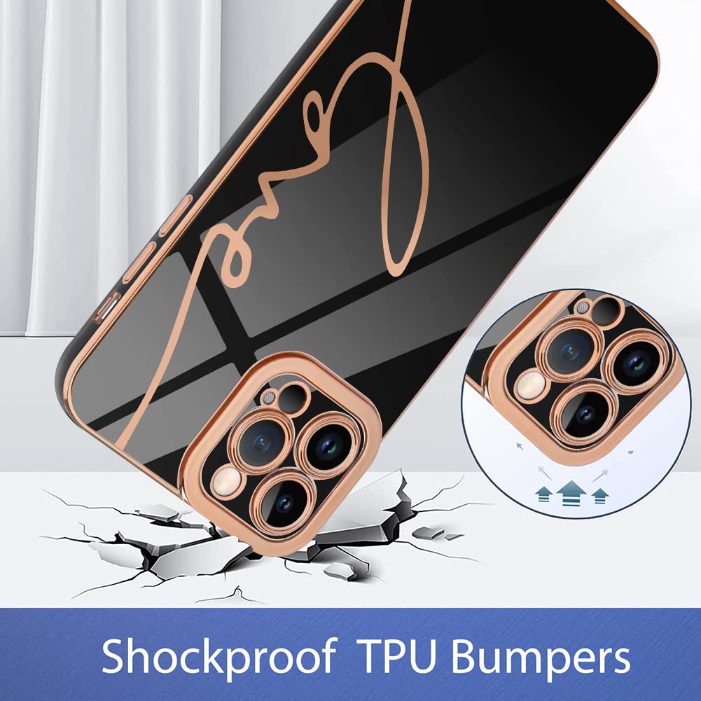 OOK Compatible with iPhone 13 Pro Max Case - Luxury Electroplated Love Letter Design, Soft TPU Shockproof Cover with Full Camera Protection for 6.7 Inch iPhone 13 Pro Max (Black) | Perfect for Daily Use, Travel & Gift Giving