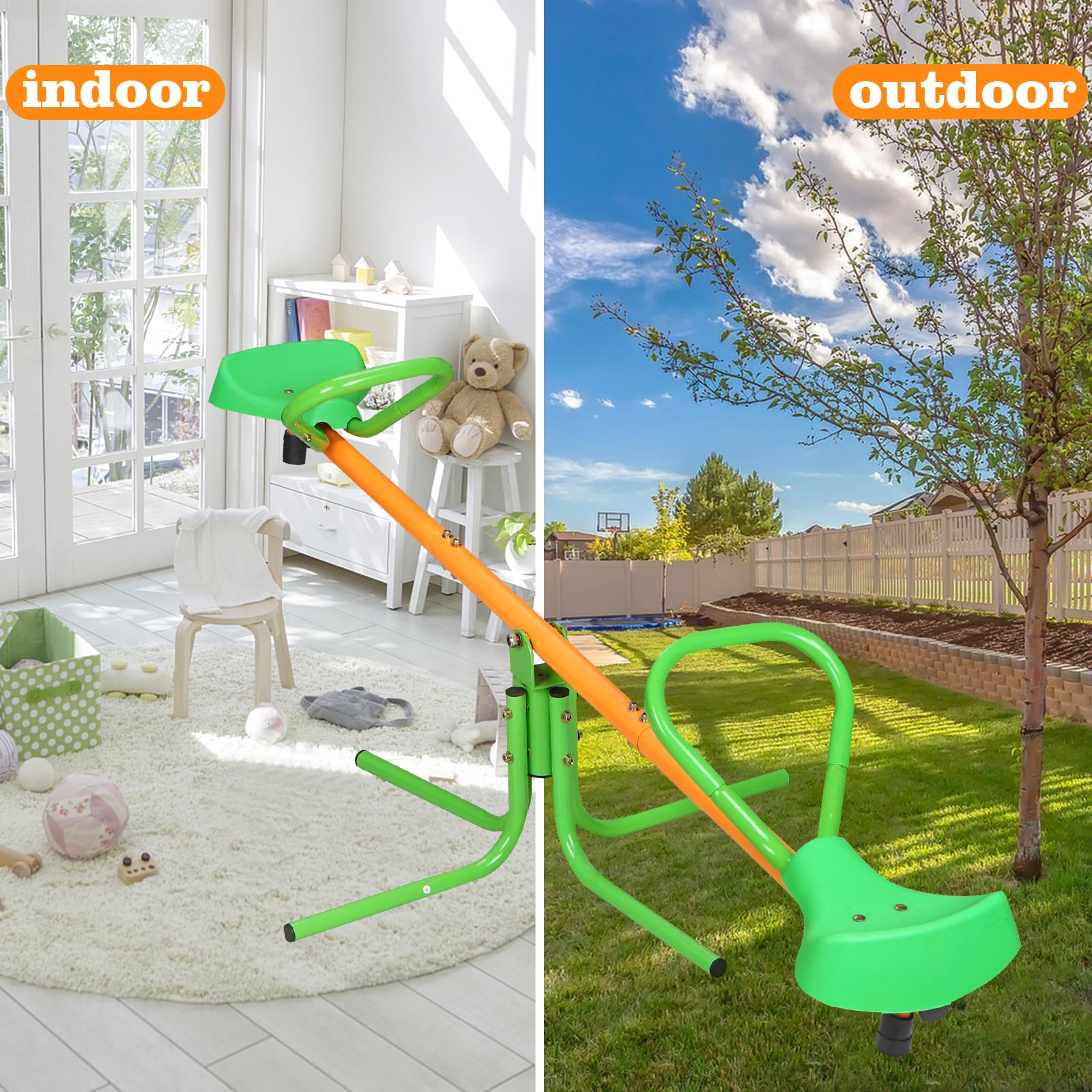 360° Swivel Kids Seesaw Teeter Totter - 2-Seat Outdoor Playground Equipment for Toddlers & Children | Durable Green Home Play Toy for Backyards, Parks & Playgrounds