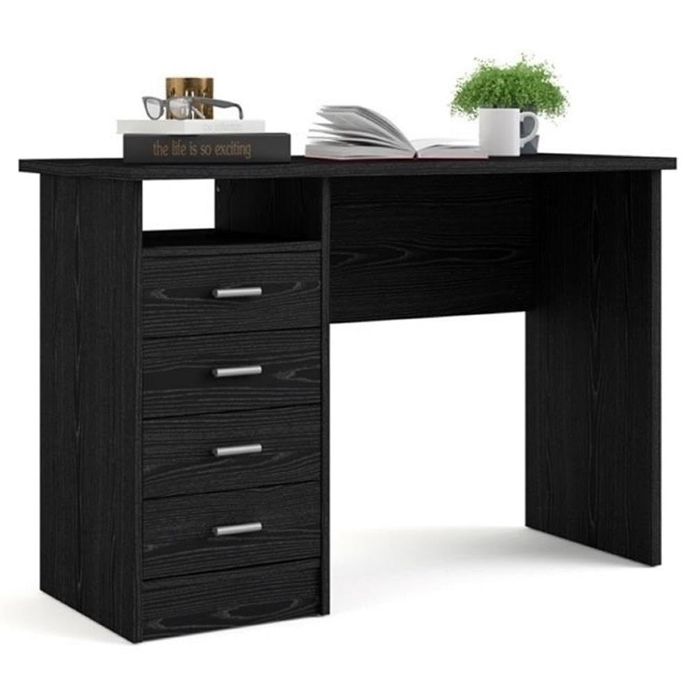 Tvilum 4-Drawer Black Woodgrain Study Desk - Compact Home Office Desk for Small Spaces, Perfect for Remote Work & Online Learning