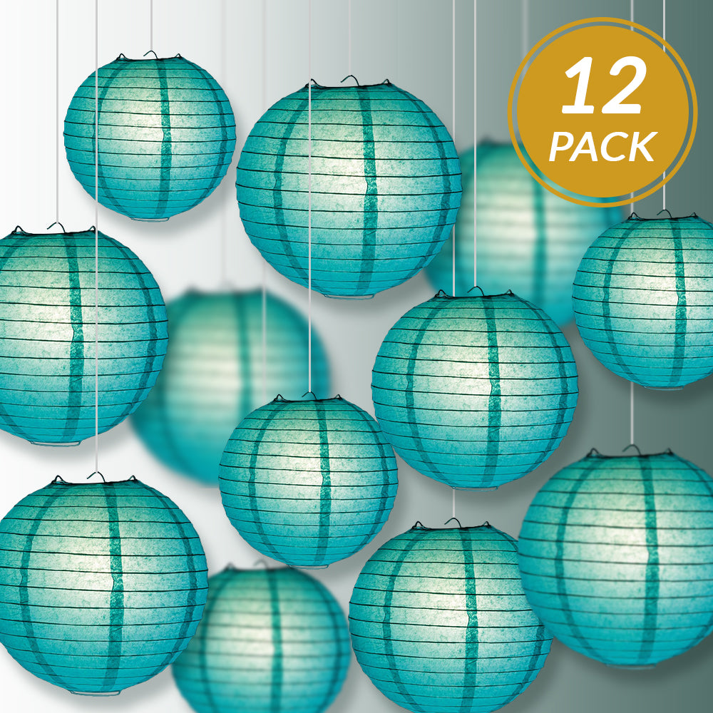 12 Pack Teal Green Paper Lanterns - Chinese Hanging Wedding & Party Decorations Set (12/10/8 Inch) - Perfect for Birthday, Baby Shower, Festival and Home Decoration