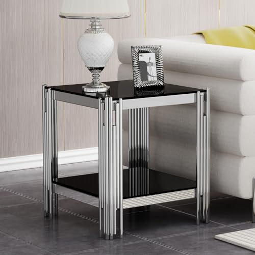 Silver End Table (Black Glass Top)
