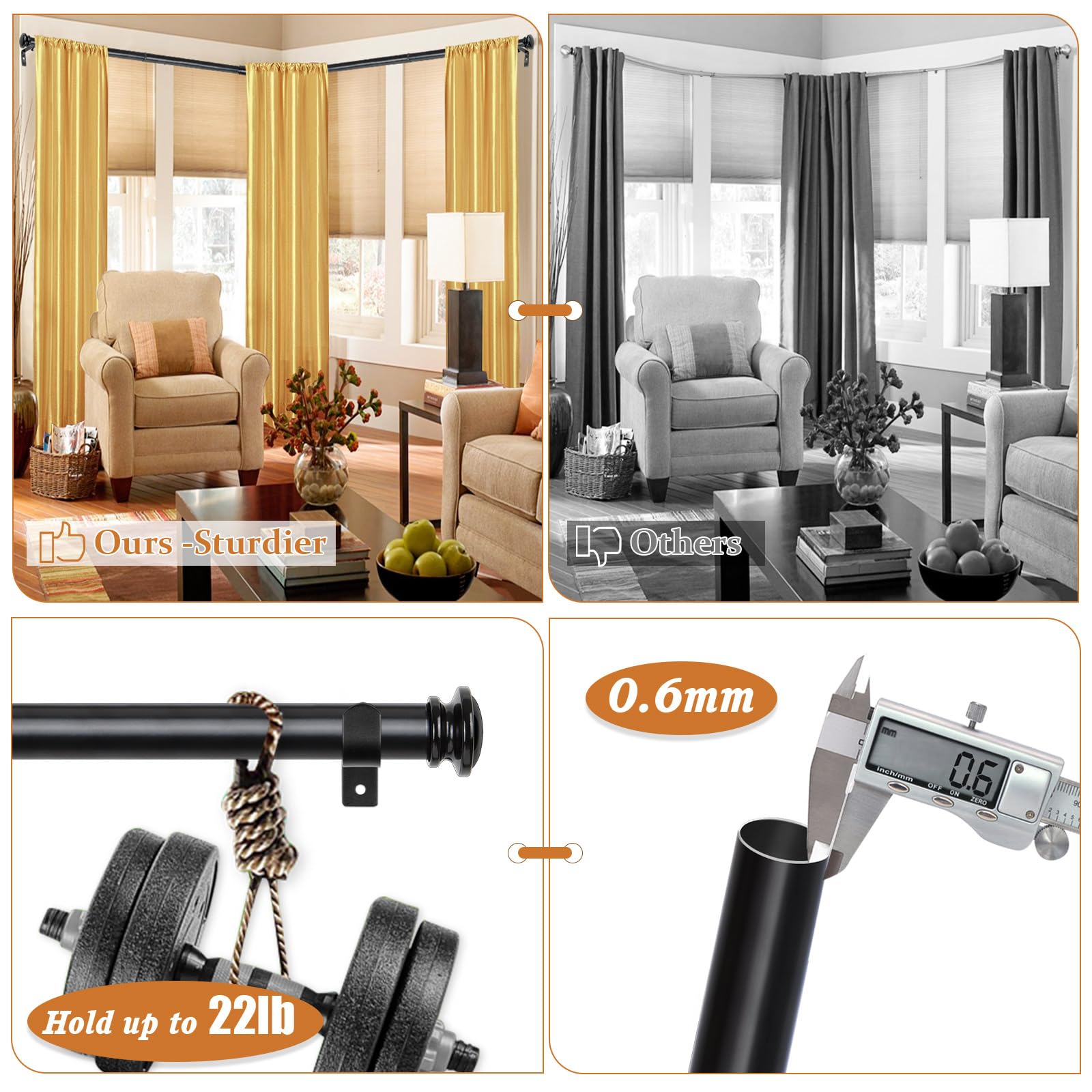 Tonial 36-72 Inch Black Window Curtain Rod - Decorative Telescoping for Home Decor