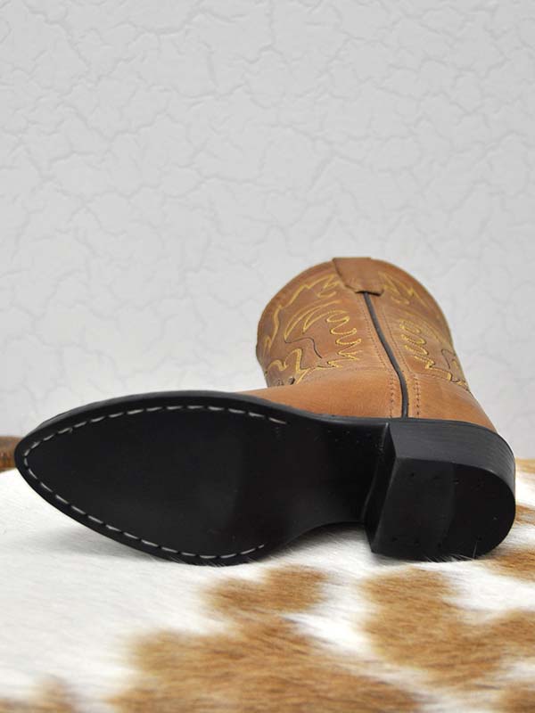 Old West 8129 CCY8129G Kids Western Boots Tan Distressed - Authentic Cowboy Boots for Boys & Girls - Perfect for Rodeo, Halloween Costumes & Western Themed Parties
