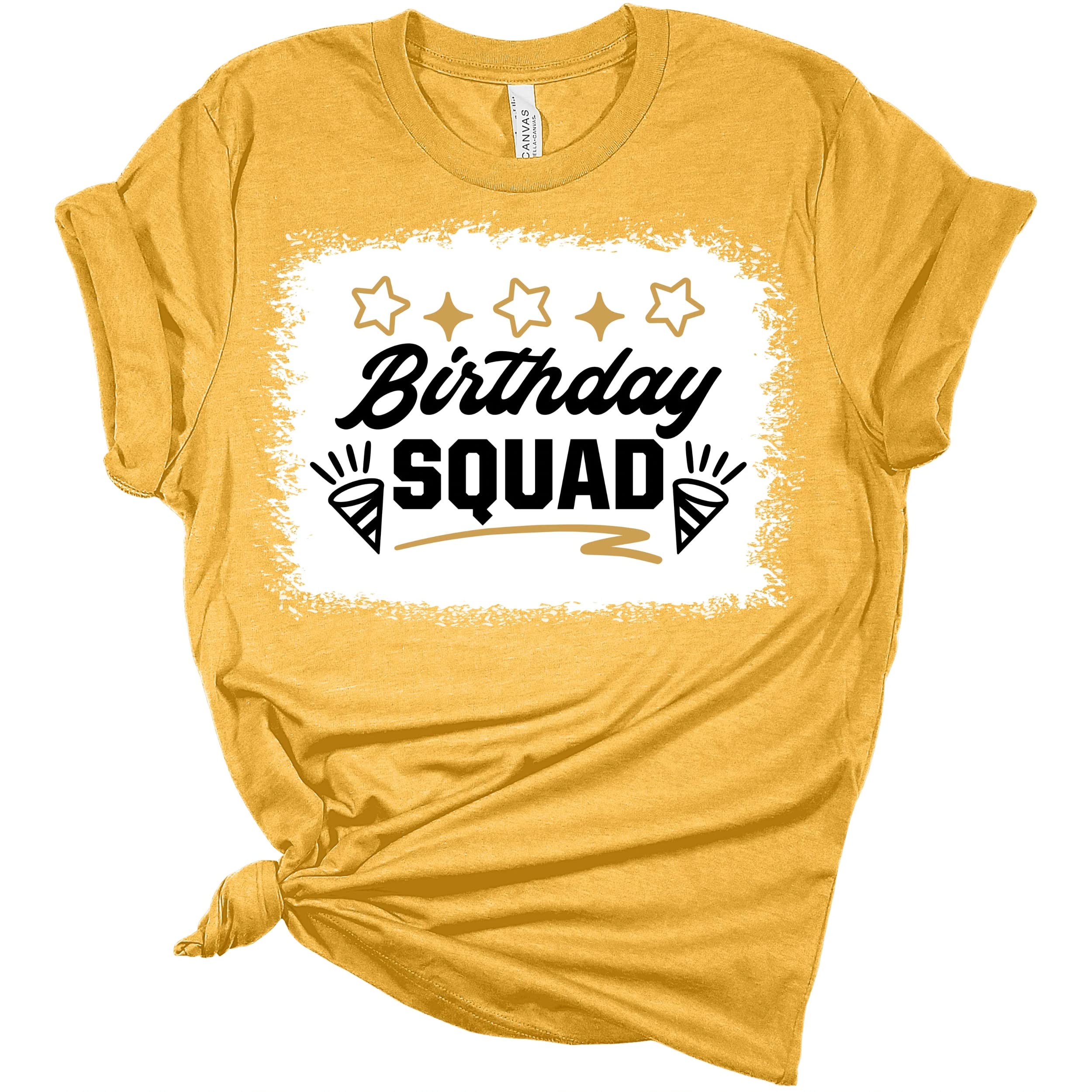 Birthday Squad Graphic Bleach Print T-Shirt for Women | Cute Birthday Girl Party Top | Perfect for Birthday Celebrations, Girls Night Out & Special Occasions