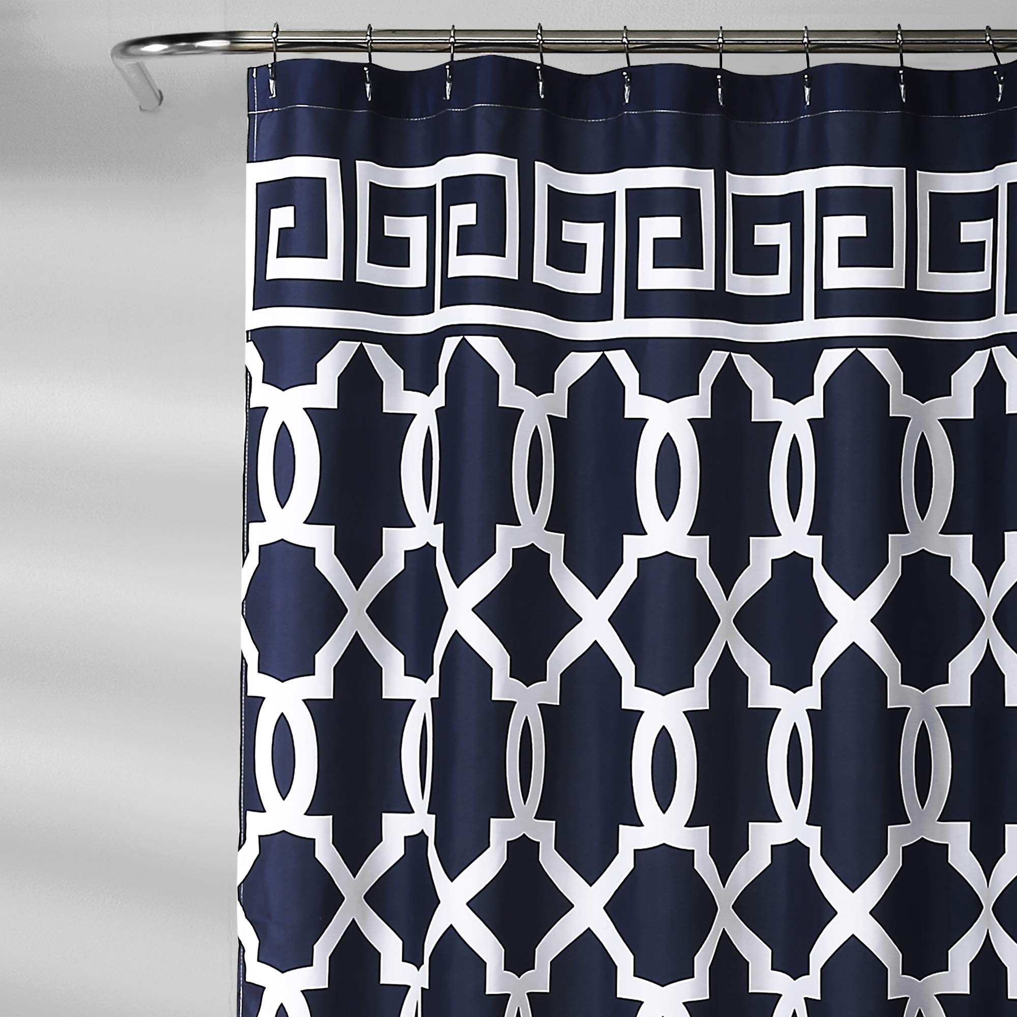 Lush Decor Navy Maze Border Shower Curtain 72x72 for Bathroom Decor