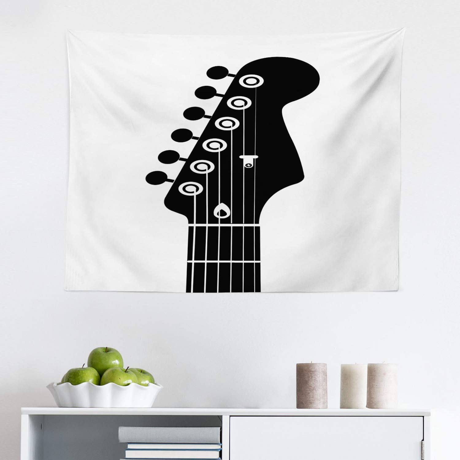Ambesonne Guitar Tapestry Wall Art - Monochrome Half Guitar Design with Strings, Fabric Wall Hanging Decor for Bedroom, Living Room, Dorm - 28