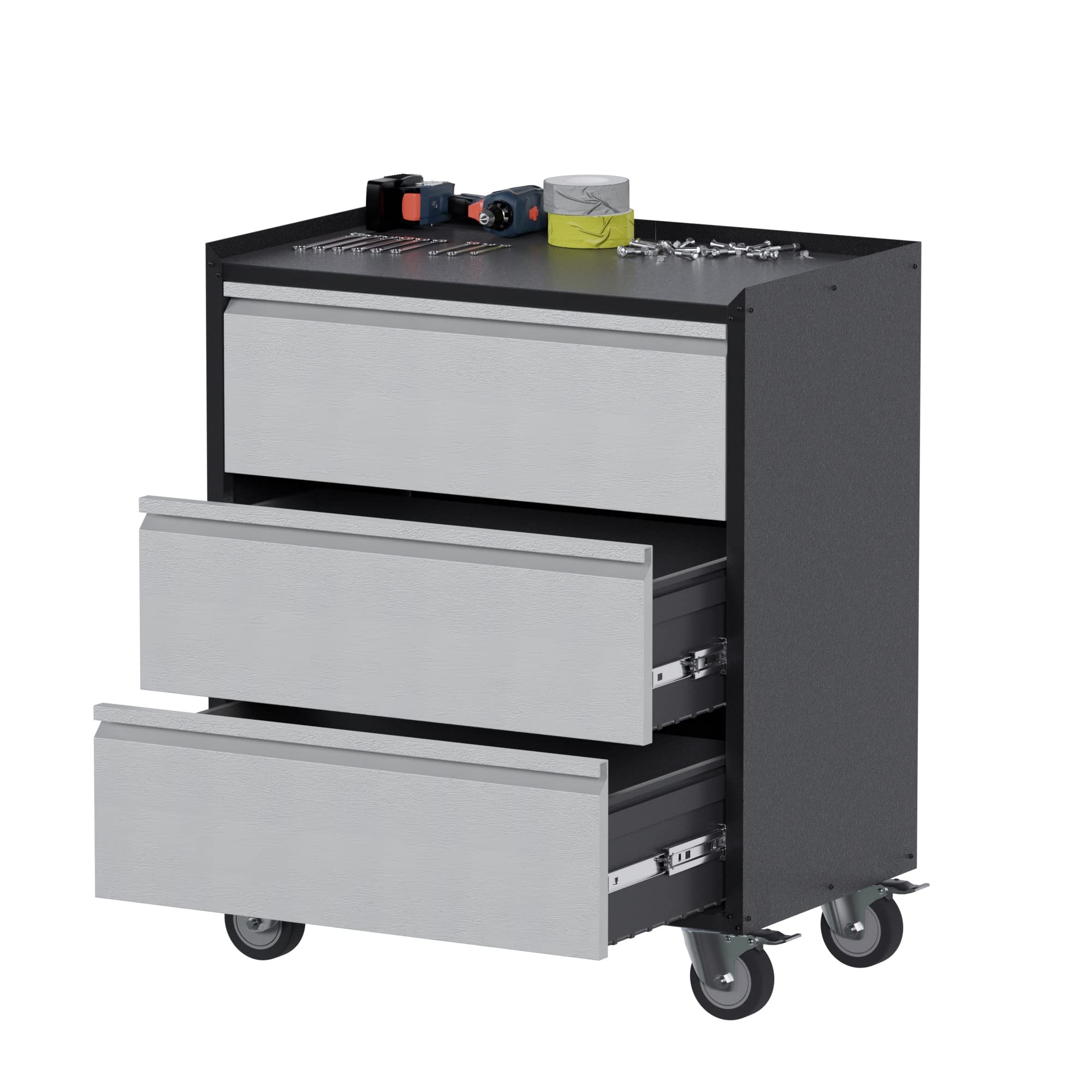 Aobabo 3-Drawer Rolling Tool Chest - Heavy-Duty Metal Garage Storage Cabinet with Wheels, Black/Gray (Assembly Required) - Perfect for Workshop, Garage & Home Organization