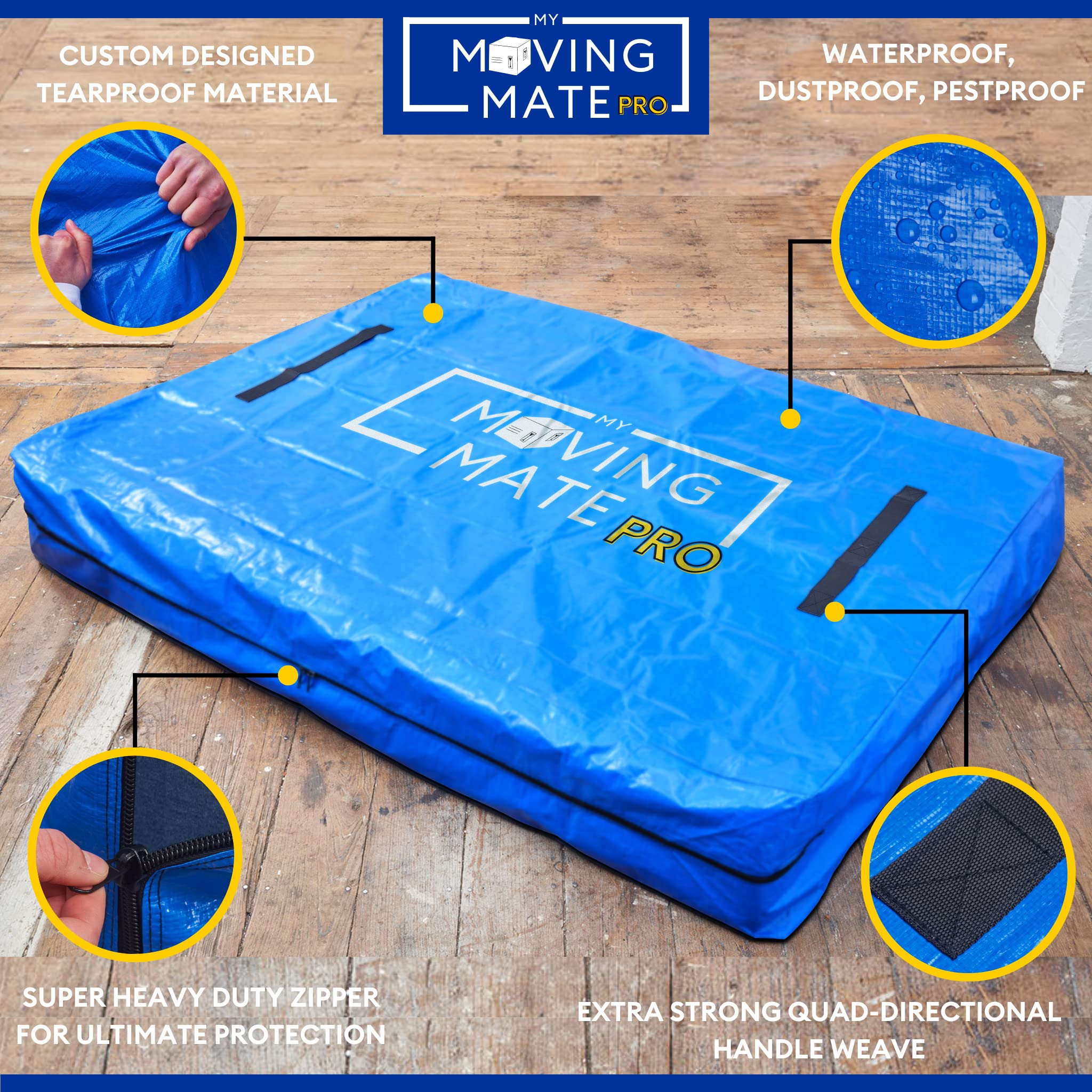 **Heavy Duty Double Size Mattress Bag for Moving & Storage - 8 Handles & Zipper - Waterproof Tarp Plastic Mattress Cover - Reusable Professional Grade Mattress Protector - Perfect for Home, Dorm, RV & Long-Term Storage**