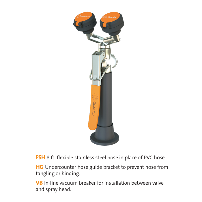Guardian G5022 FSH HG VB Emergency Eyewash and Drench Hose Unit - Deck Mounted with Multiple Options for Workplace Safety & Chemical Spill Protection - Ideal for Laboratories, Factories, and Industrial Facilities