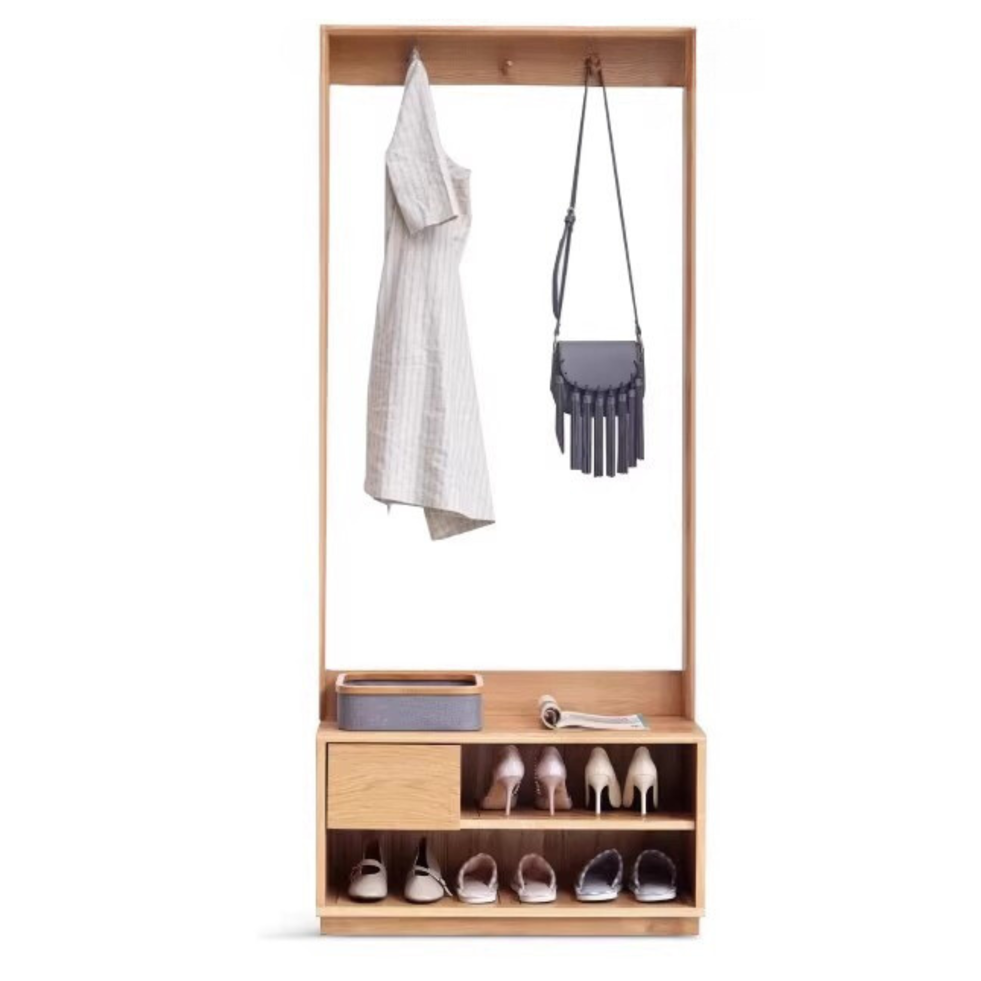 Solid Oak Wood Shoe Bench with Coat Hooks - Durable Entryway Storage Organizer for Shoes, Hats & Jackets | Perfect for Mudrooms, Hallways & Bedrooms
