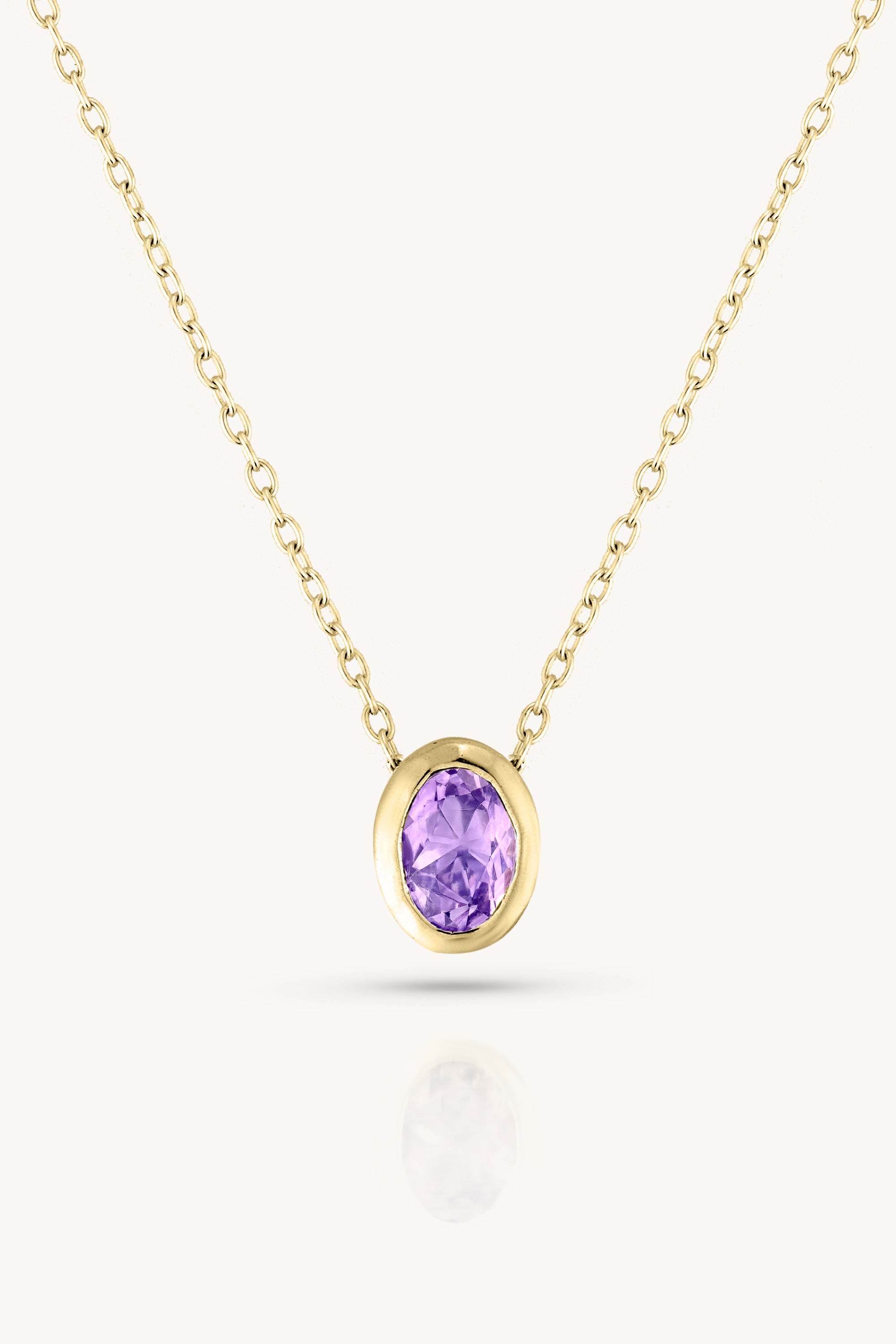February Amethyst Gold Oval Birthstone Necklace – Elegant Purple Gemstone Jewelry for Women, Perfect Gift for Birthday, Anniversary & Valentine's Day