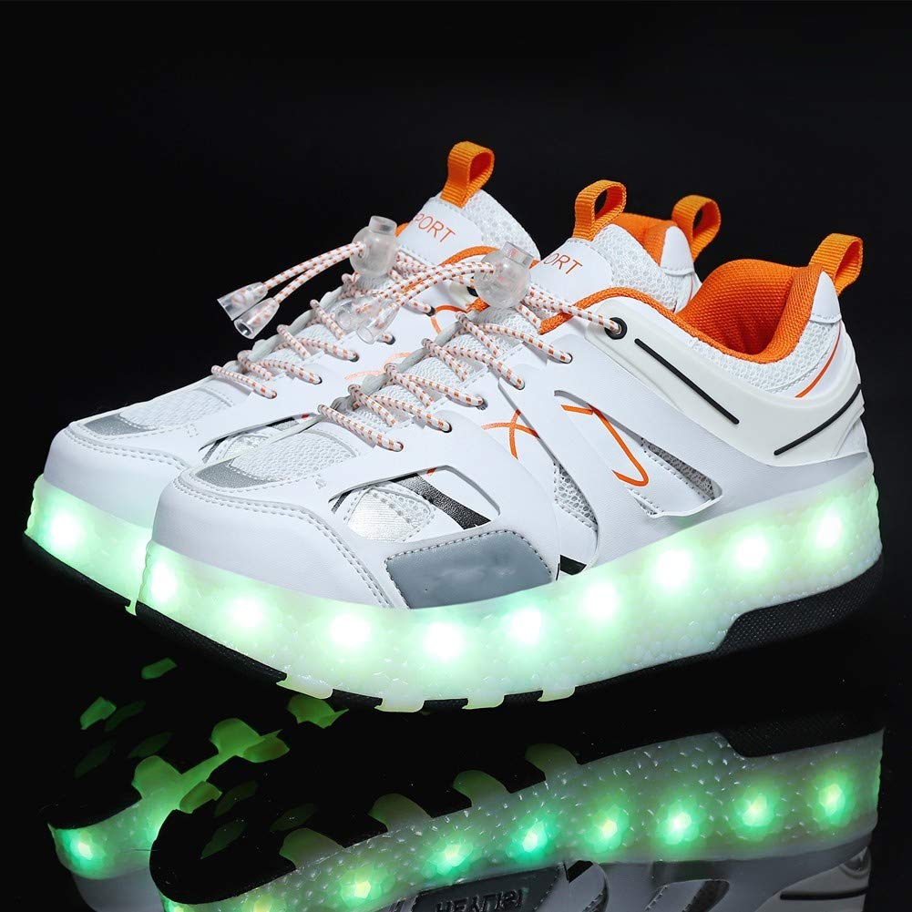 USB Rechargeable LED Light Up Roller Skates with Double Wheels - Retractable Roller Shoes for Men & Women - Perfect Gift for Skating Beginners (White, Size US 6) - Great for Indoor/Outdoor Skating, Parties, and Nighttime Fun