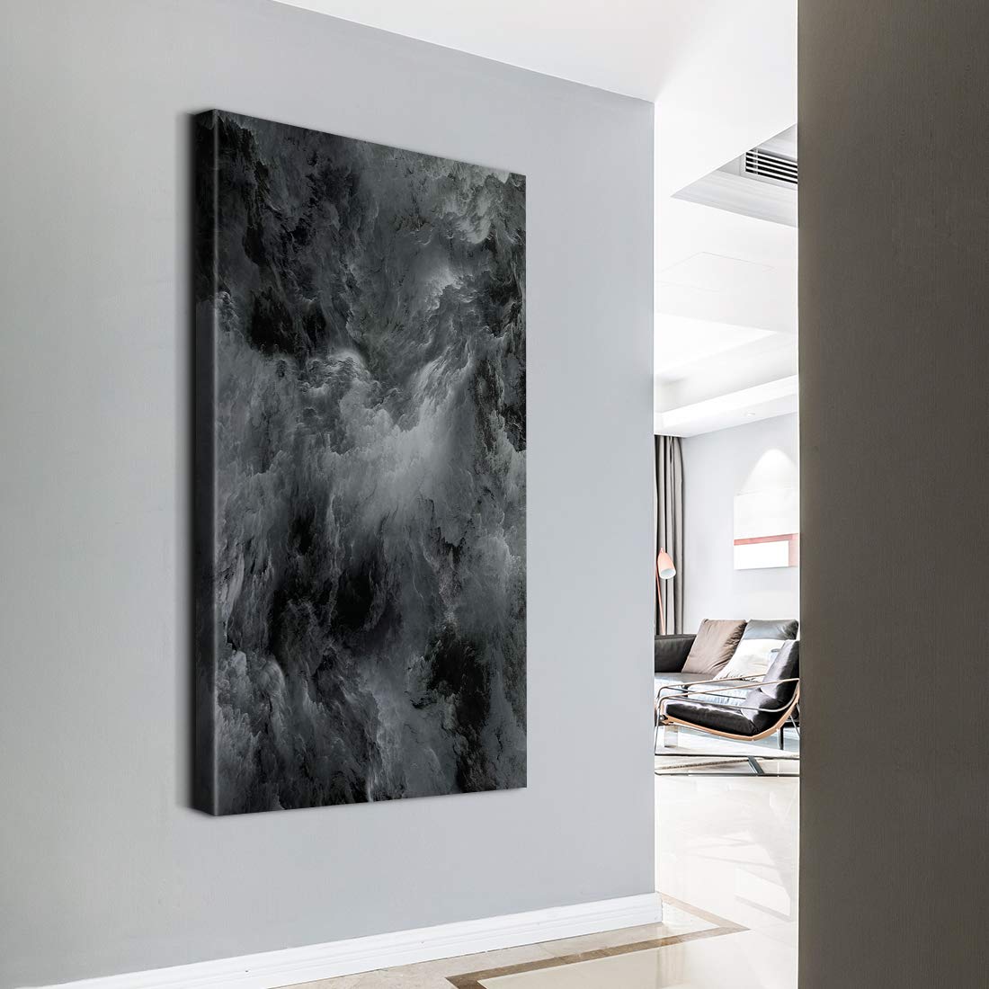Denozer Abstract Black and White Mist Canvas Wall Art - 24x48 Inch Giclee Print for Home, Office & Hotel Decor | Modern Wall Painting for Living Room, Bedroom & Lobby