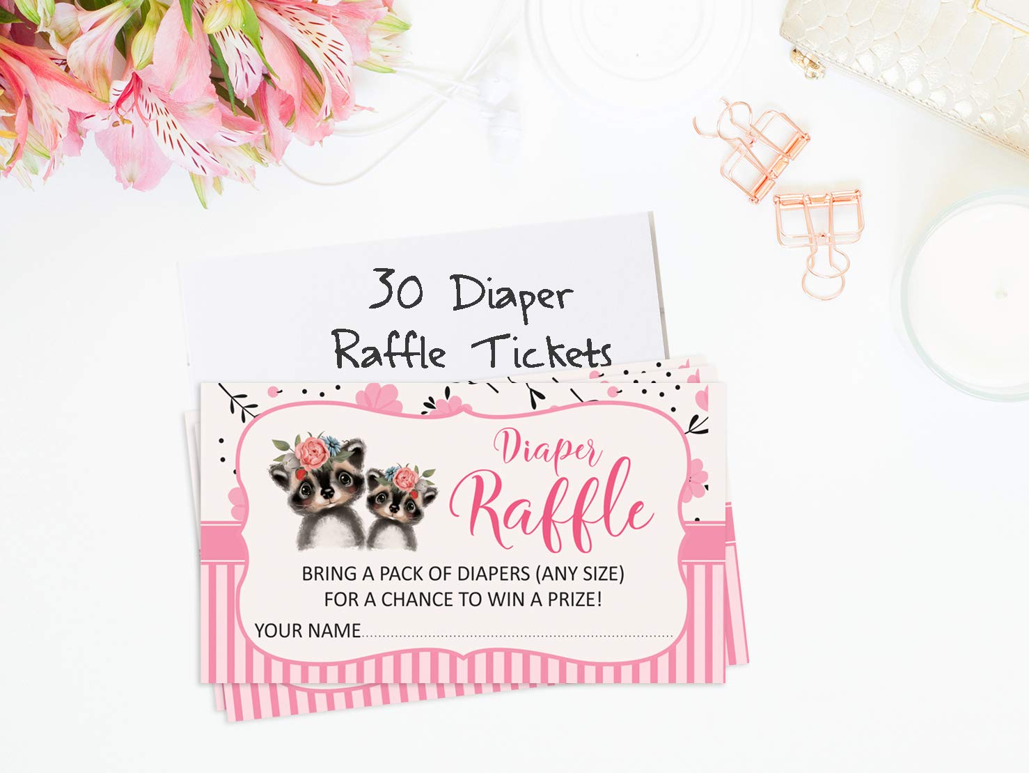30 Raccoon Jungle Animal Baby Shower Diaper Raffle Tickets - Cute Baby Shower Game Prizes & Party Favors - Perfect for Diaper Lottery, Gender Reveal & Newborn Celebration Games