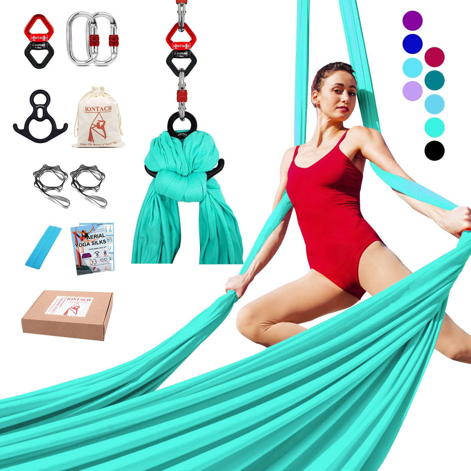 Aerial Silks Yoga Swing Set - 9 Yards Aerial Yoga Hammock Kit with Low-Stretch Fabric for Beginners, Dance & Fitness - Includes Full Accessories for Home, Studio & Outdoor Training