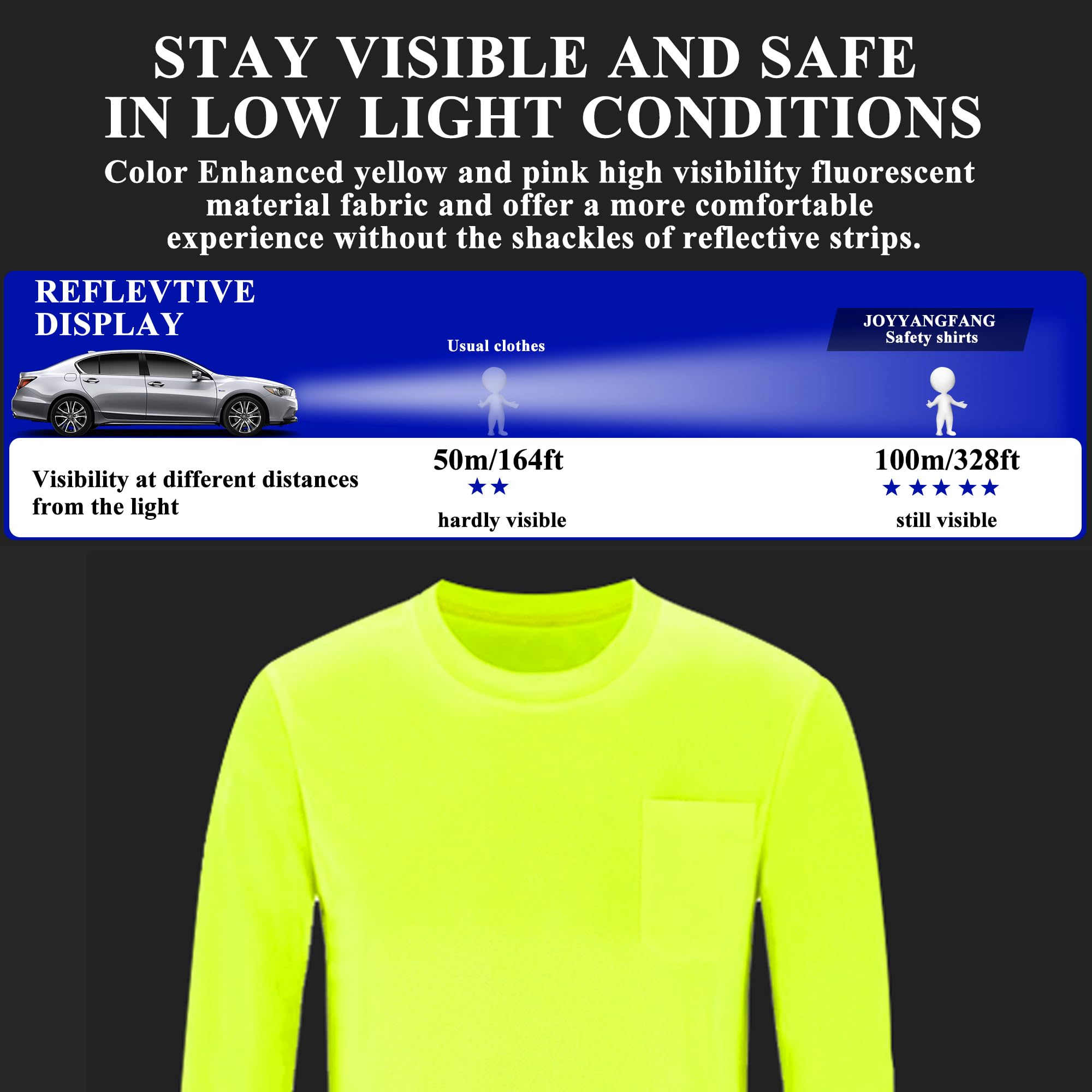 High Visibility Safety T-Shirts - Long Sleeve Hi-Vis Performance Athletic Shirts (Multipack) for Construction, Running & Outdoor Work