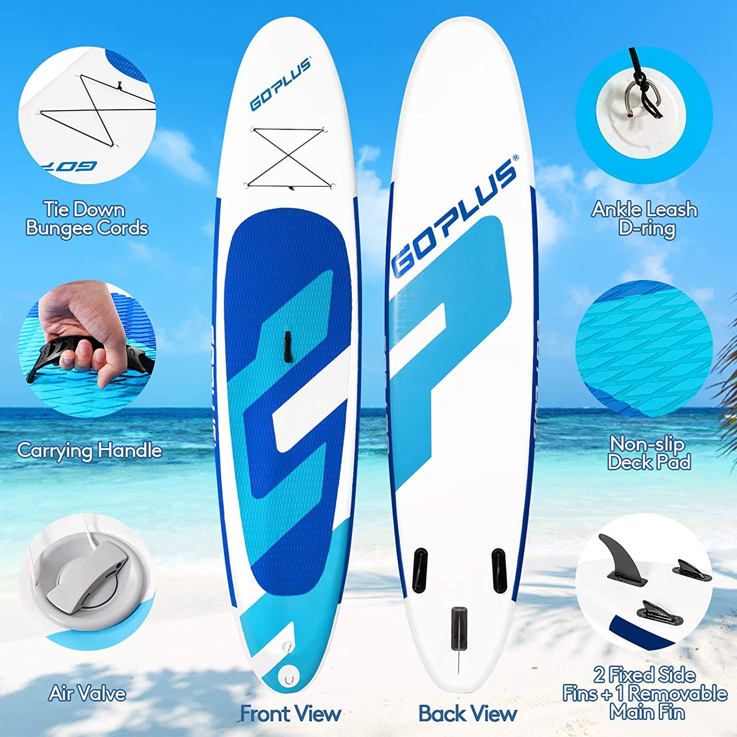 Goplus Inflatable Stand Up Paddle Board (10FT/10.5FT/11FT) - Premium SUP with Complete Accessory Pack Including Adjustable Paddle, Carry Bag, Bottom Fin, Hand Pump, Leash & Repair Kit - Perfect for Ocean, Lake & River Paddling Adventures