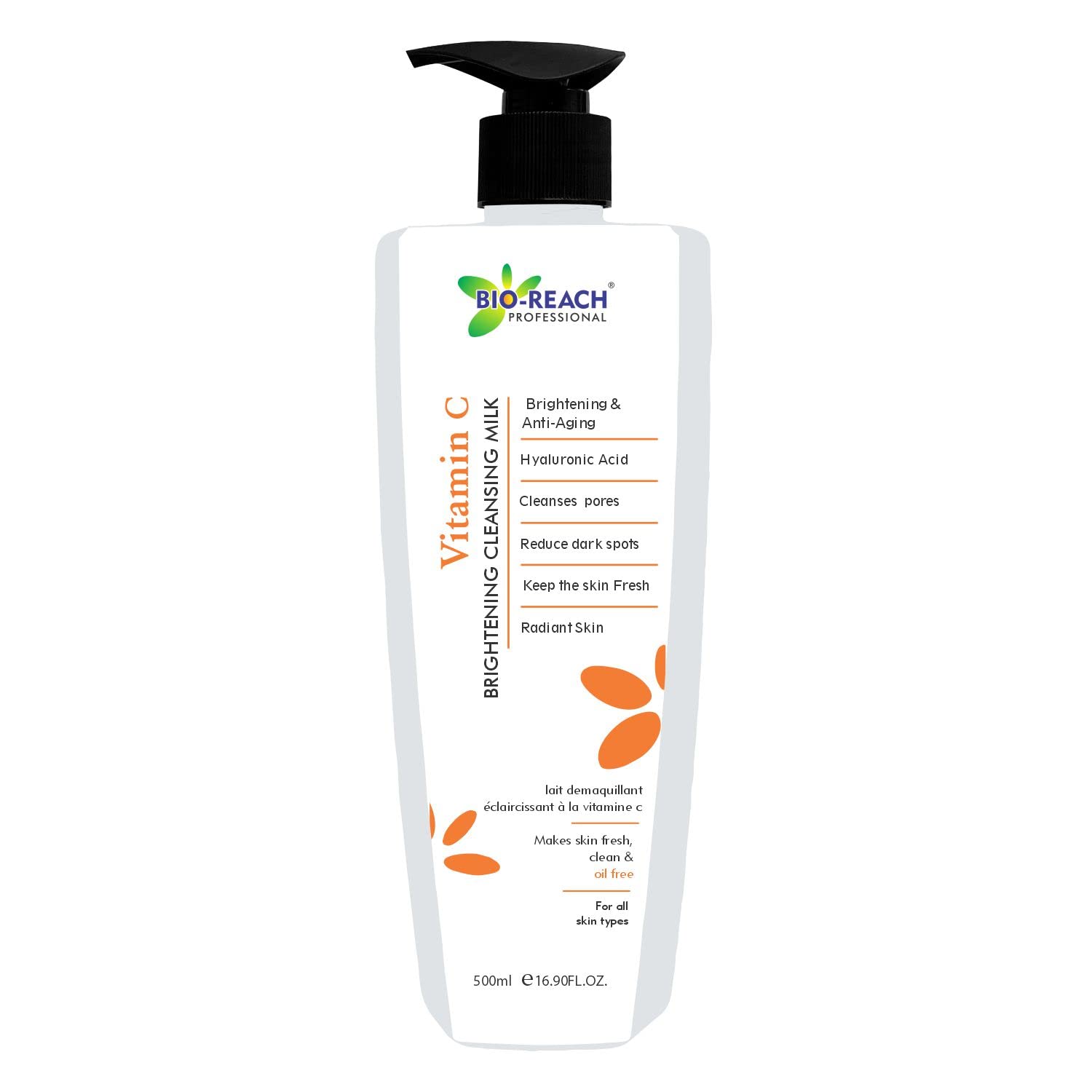 BIO-REACH Vitamin C Brightening Facial Cleanser for Women & Men - 500ml Gentle Foaming Face Wash to Remove Dirt, Oil & Pollution - Daily Skincare for Brighter, Healthier Skin - Pack of 1