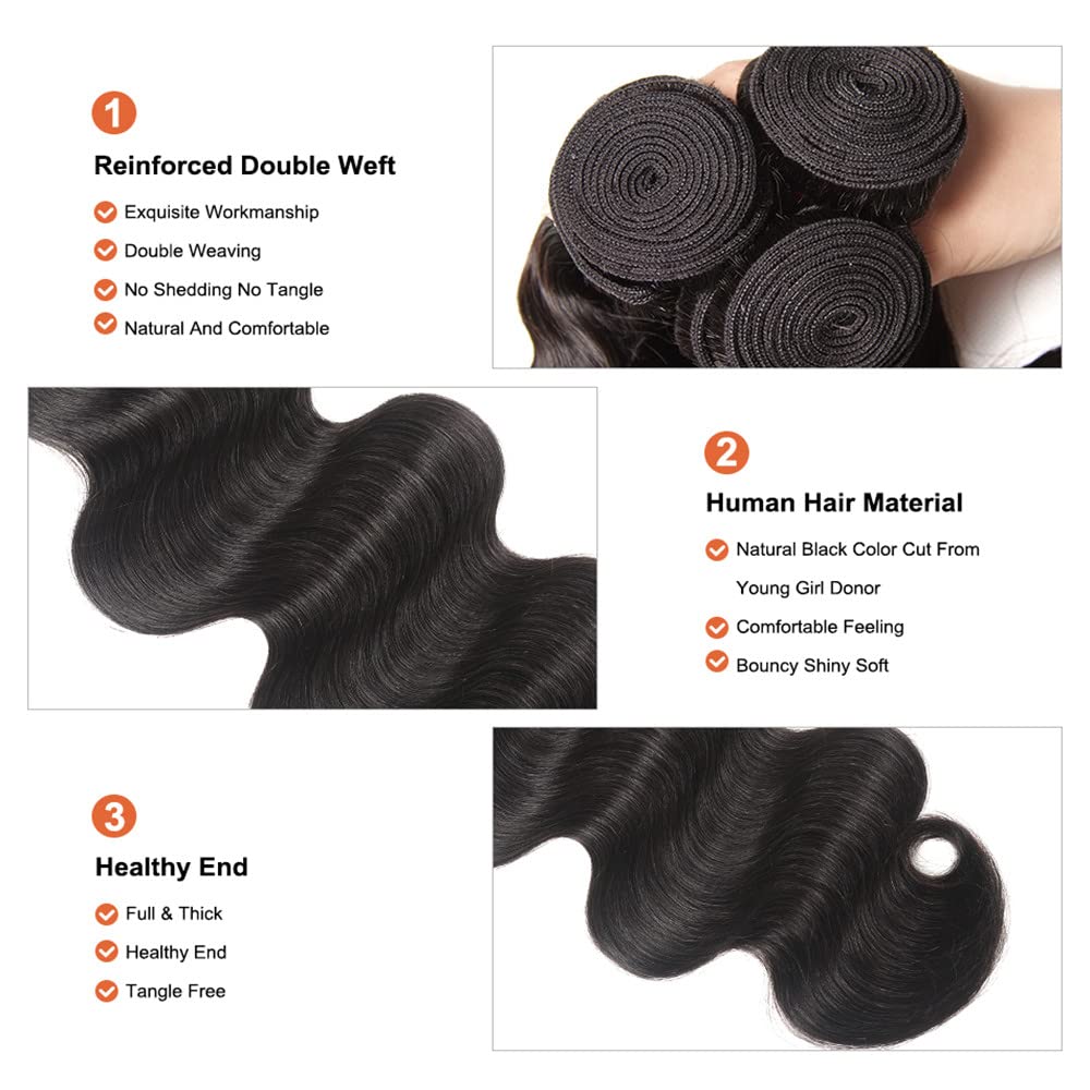 Brazilian Body Wave Bundles with 13x4 Lace Frontal - 100% Unprocessed Virgin Human Hair (20 22 24+18 Inches) - Perfect for Protective Styles, Weaves & Natural Hair Extensions